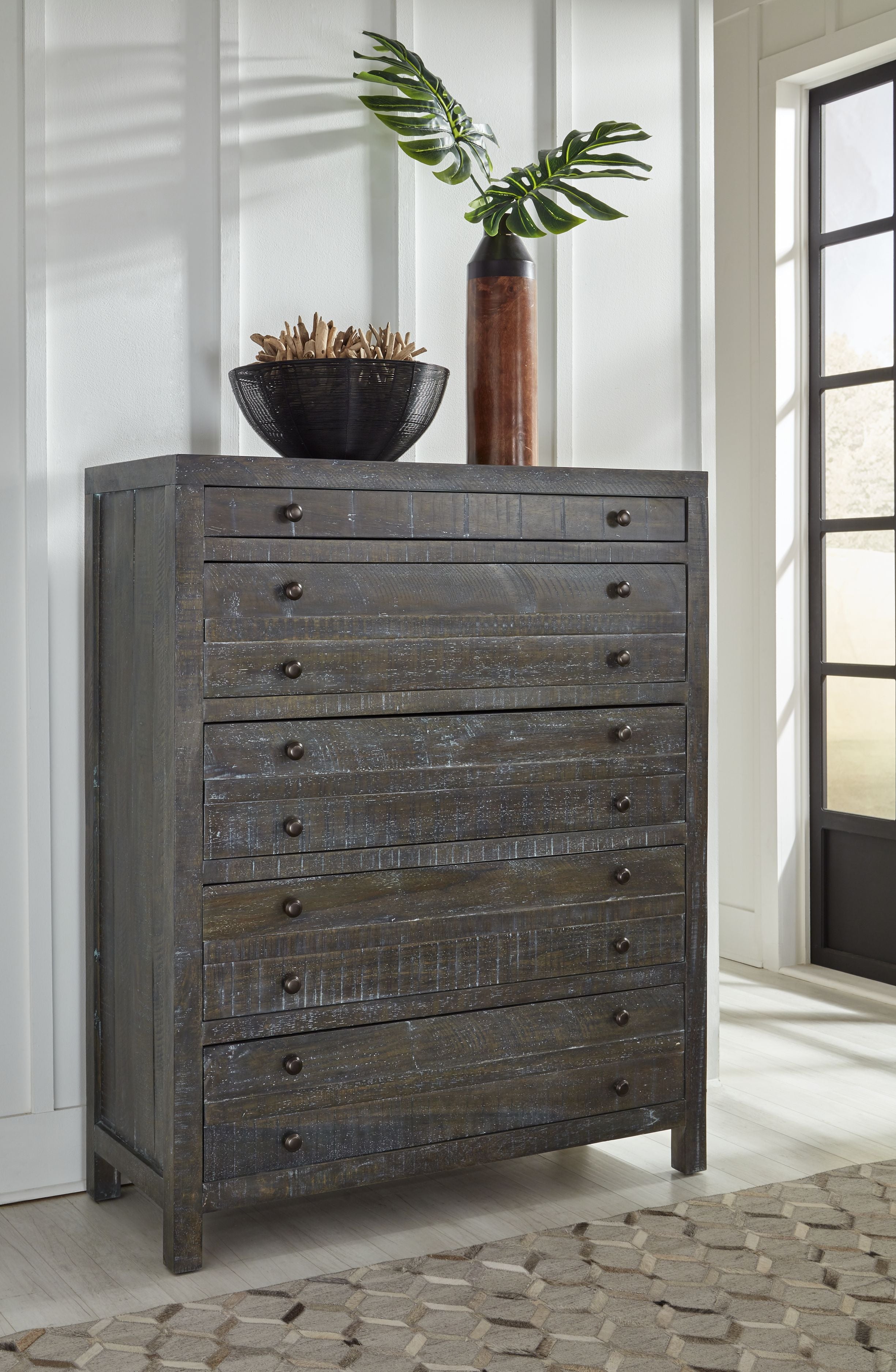 Townsend Solid Wood Five Drawer Chest in Gunmetal - What A Room