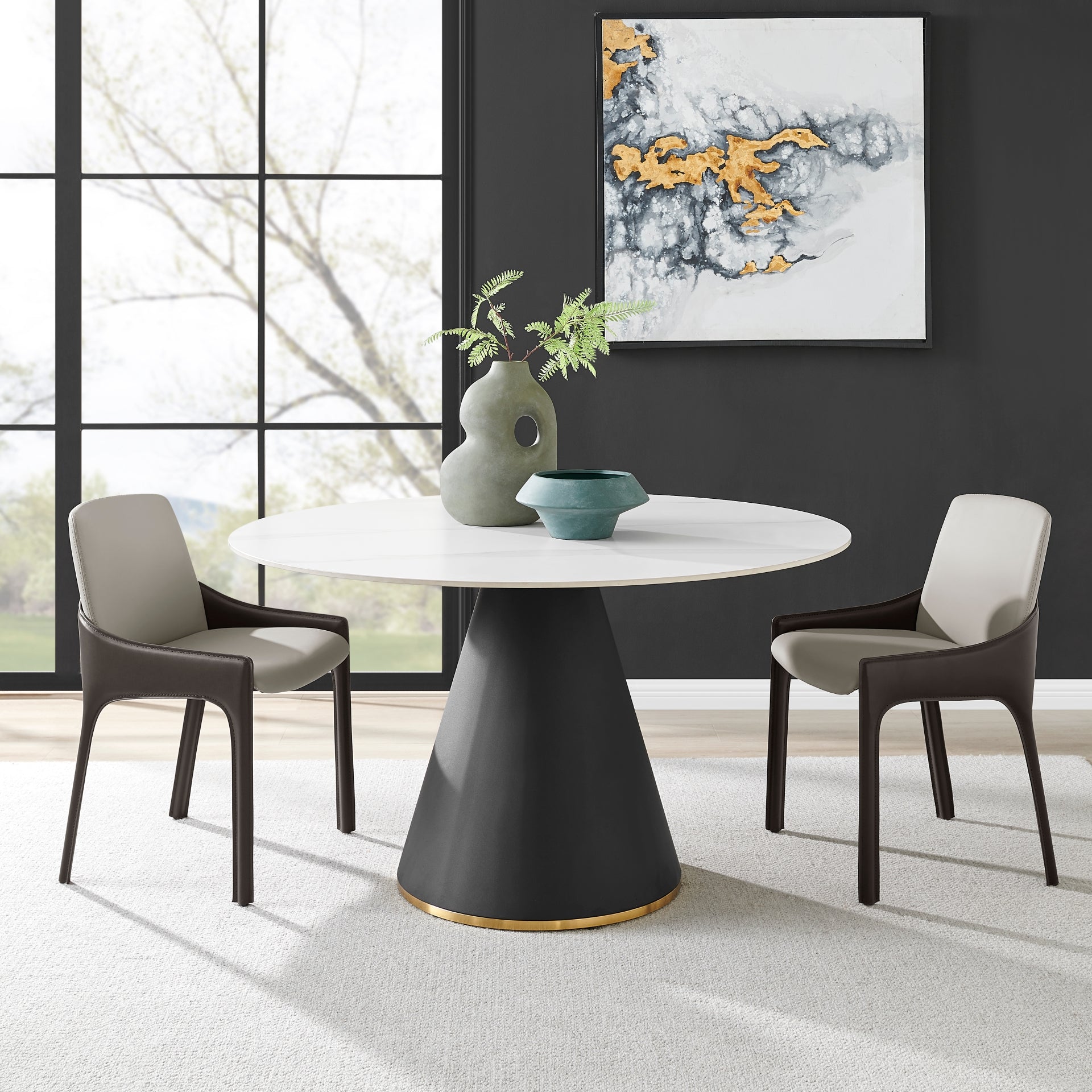 Geneva  Ceramic Top 51" Round Dining Table w/ Gold Trim - What A Room