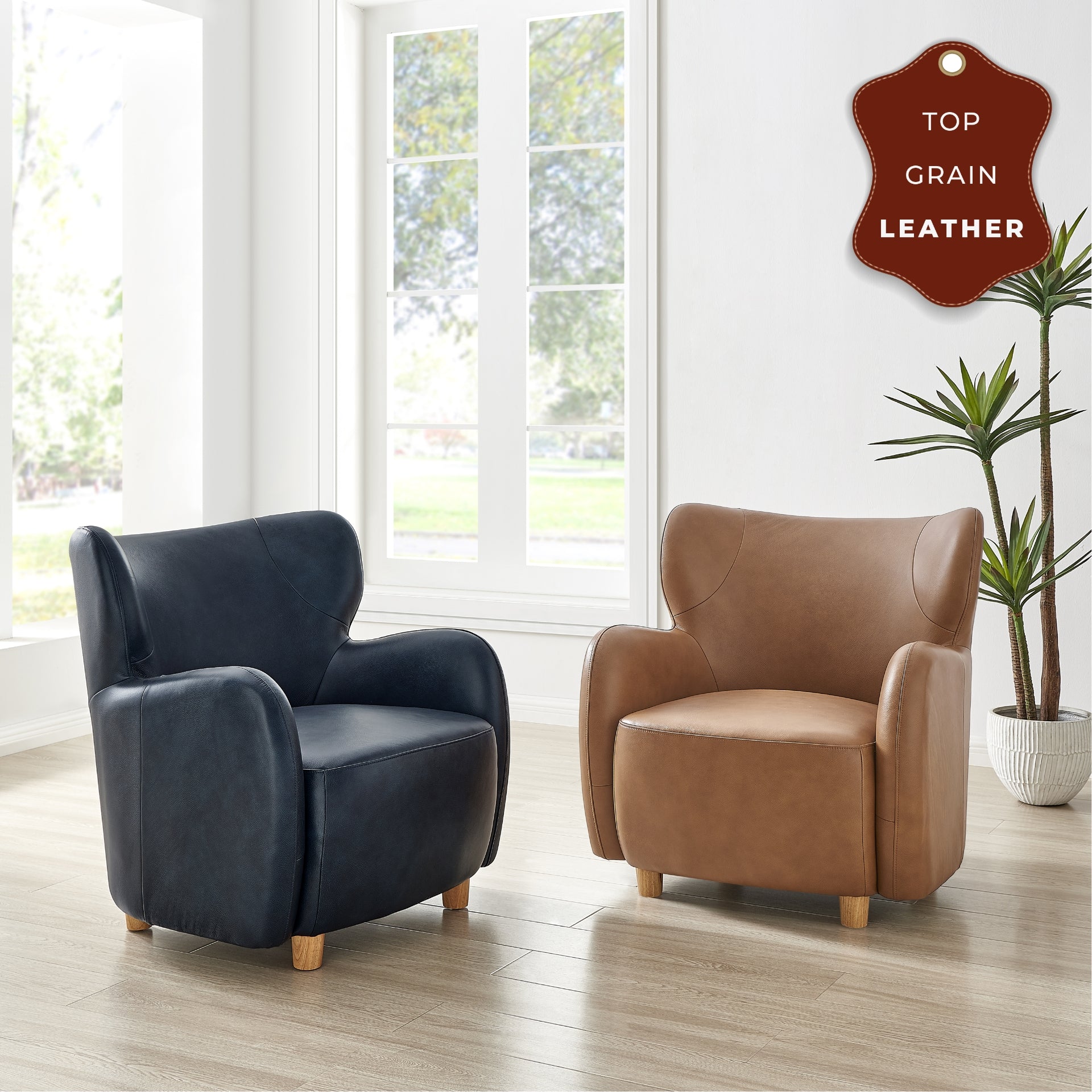 Tiffany  Top Grain Leather Accent Arm Chair - What A Room