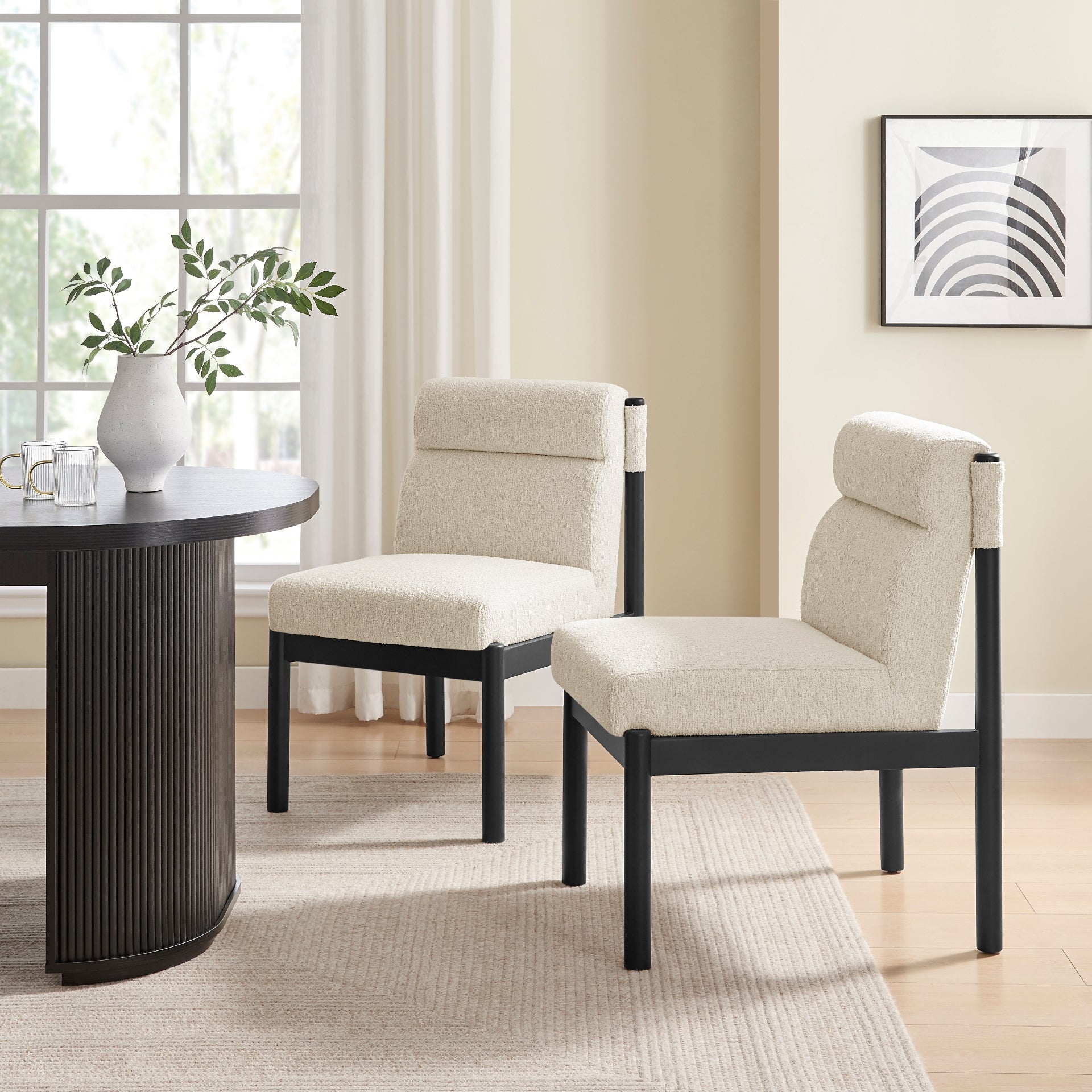 Micah Boucle Dining Side Chair Black Frame - What A Room