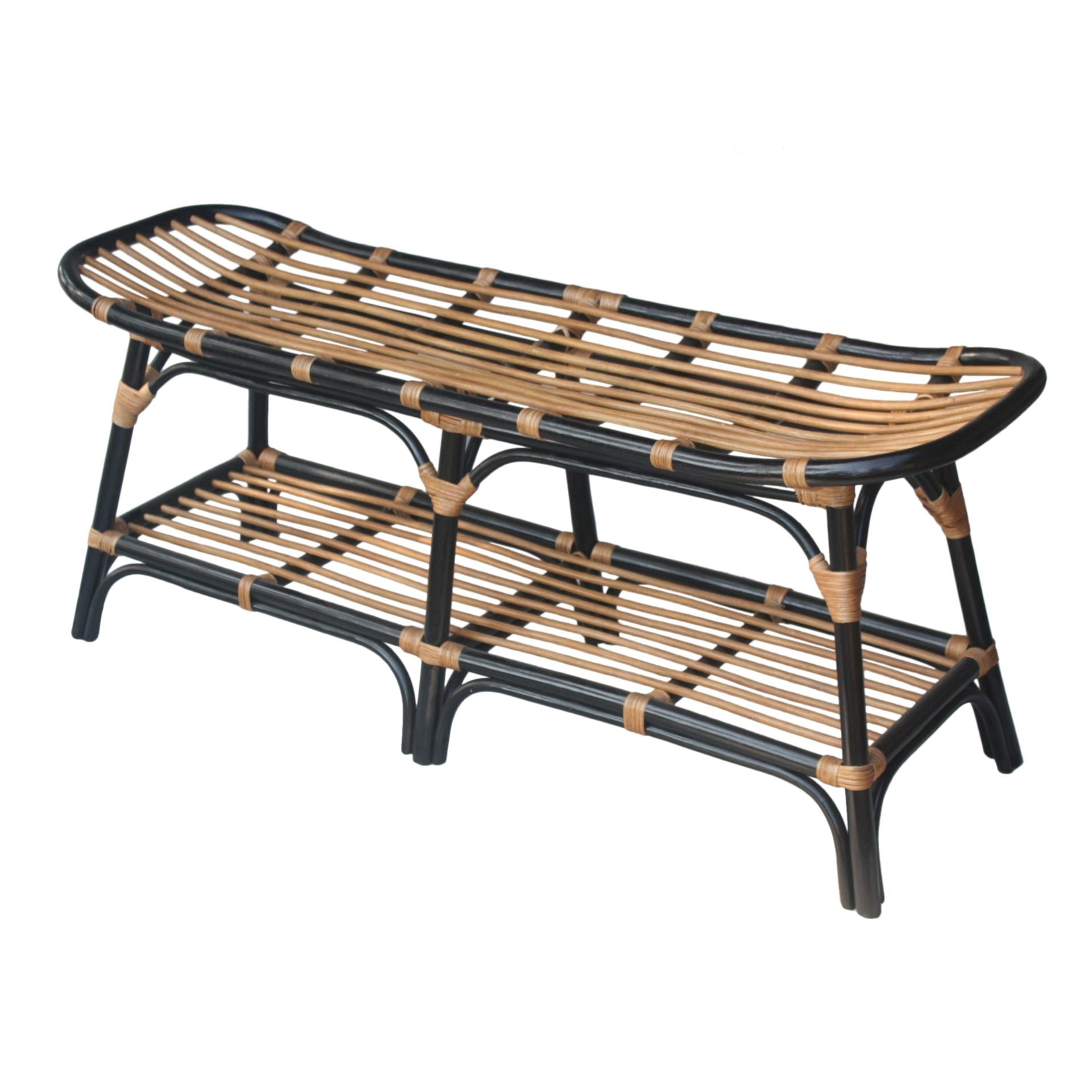 Damara Rattan Bench w/ Shelf - What A Room