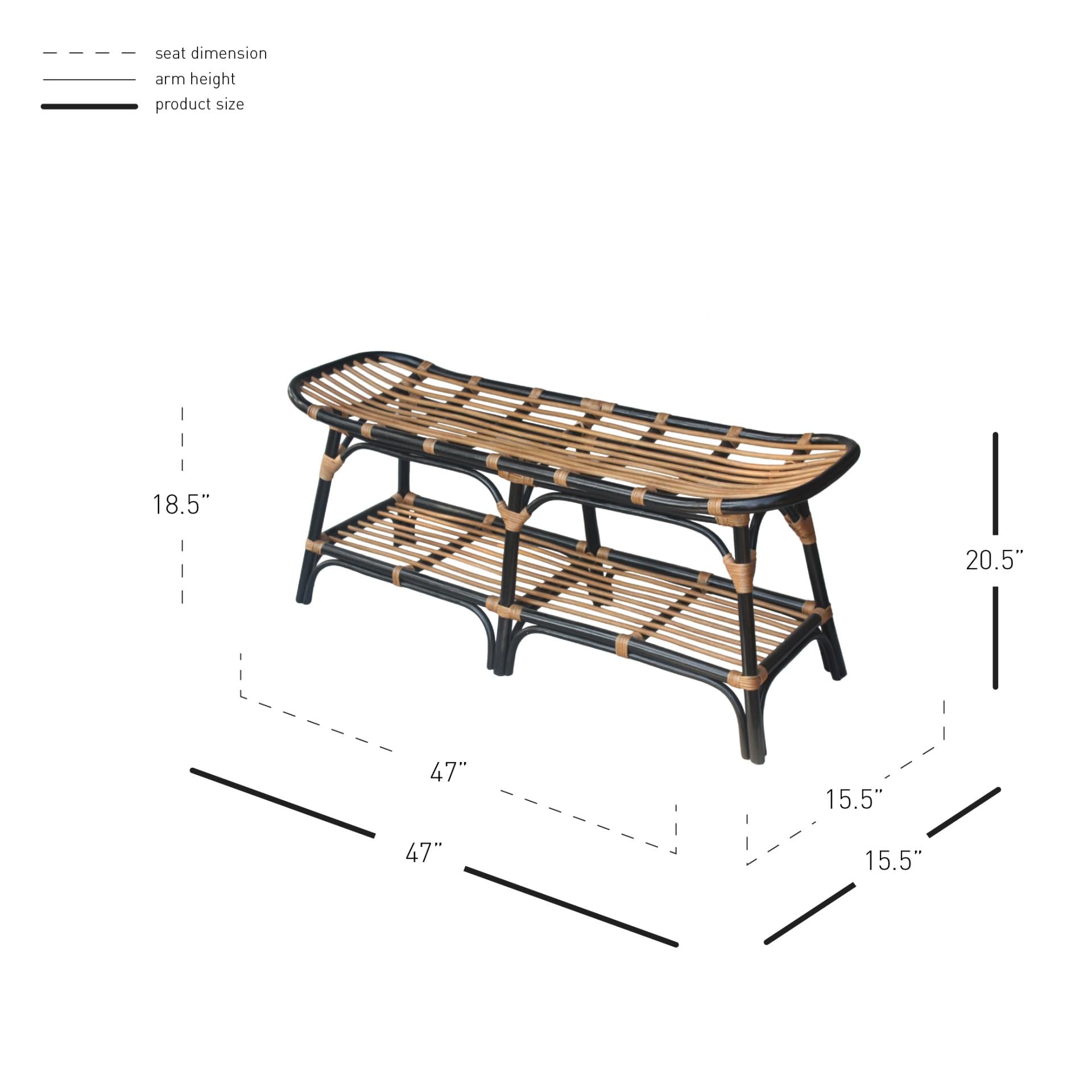 Damara Rattan Bench w/ Shelf - What A Room