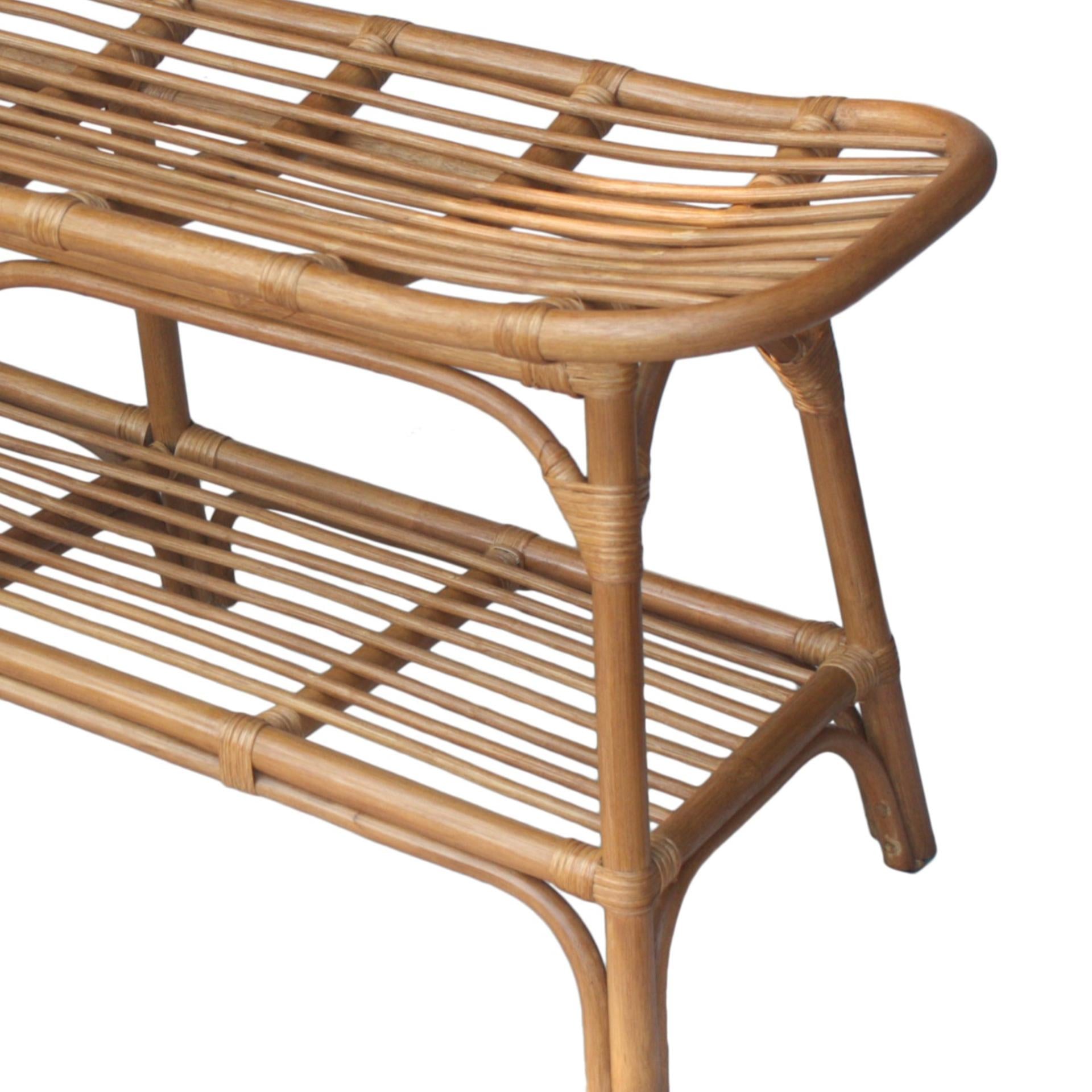Damara Rattan Bench w/ Shelf - What A Room