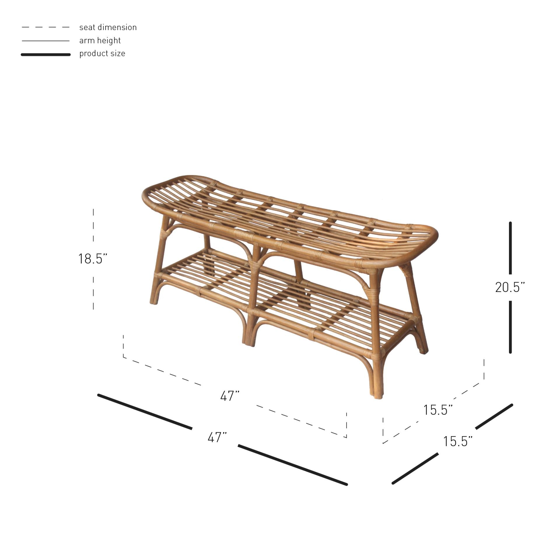 Damara Rattan Bench w/ Shelf - What A Room