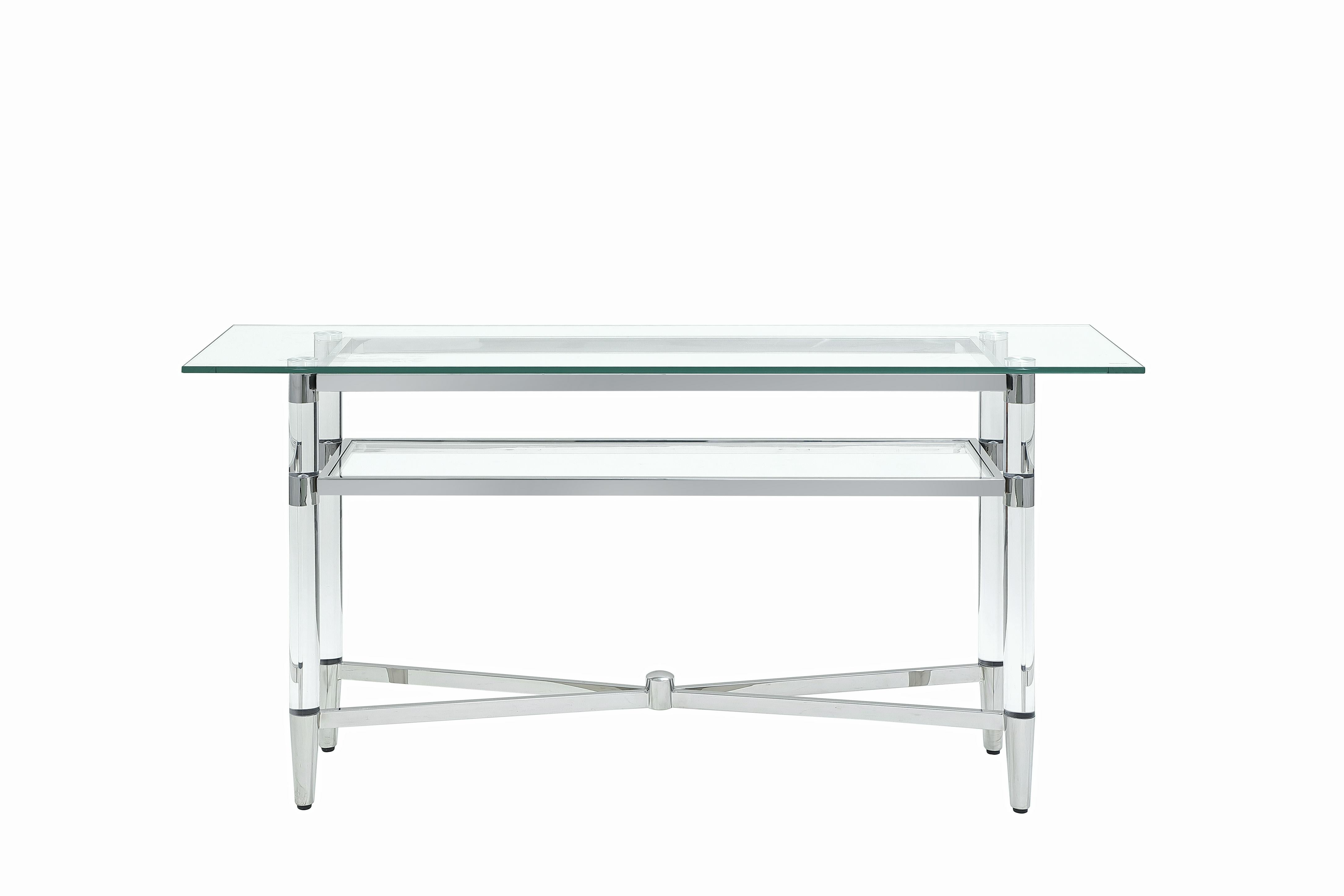 Marilyn Glass Top Dining Server in Polished Stainless Steel and Clear Acrylic - What A Room