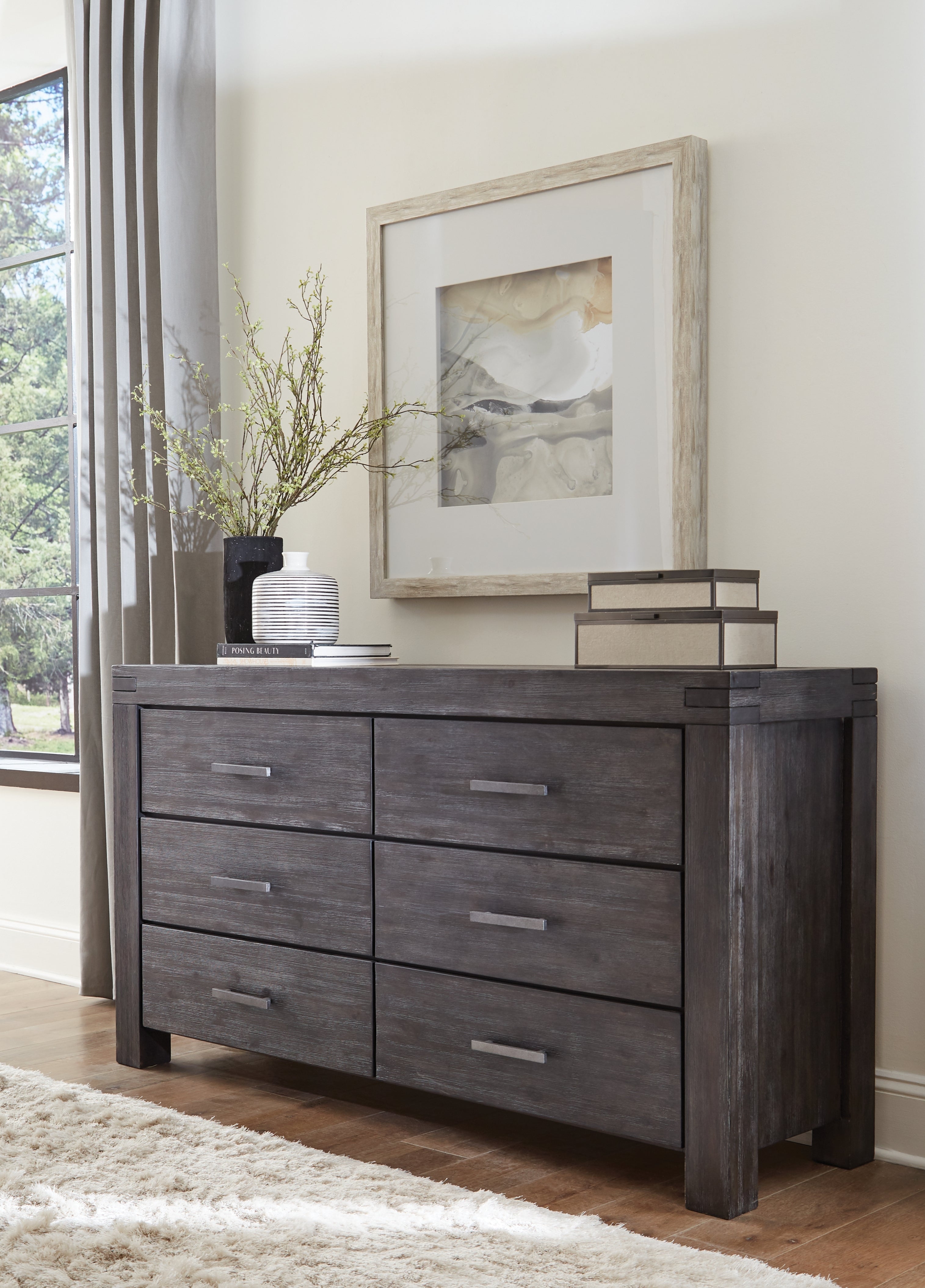 Meadow Six Drawer Solid Wood Dresser in Graphite - What A Room