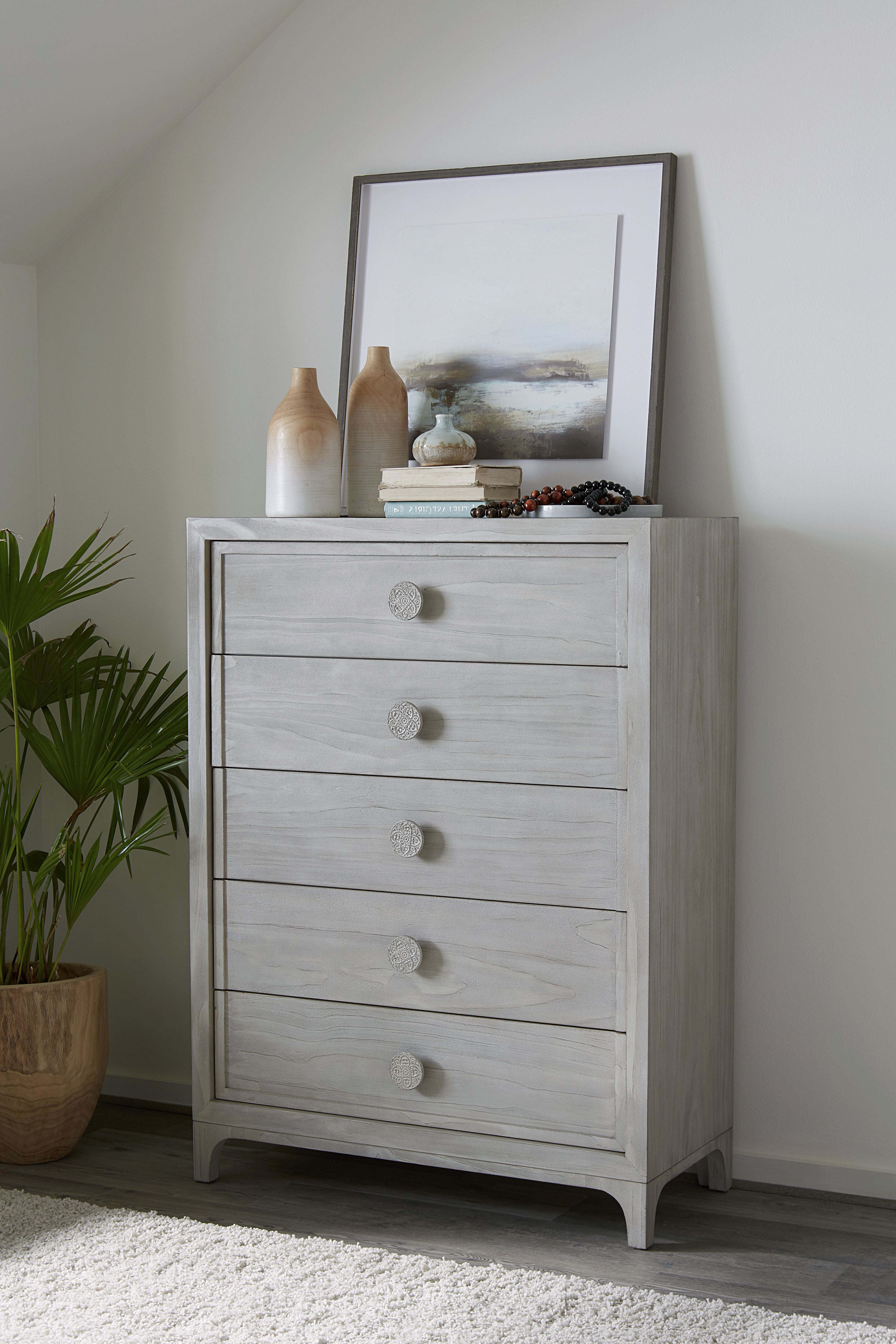 Boho Chic Five-Drawer Chest in Washed White - What A Room