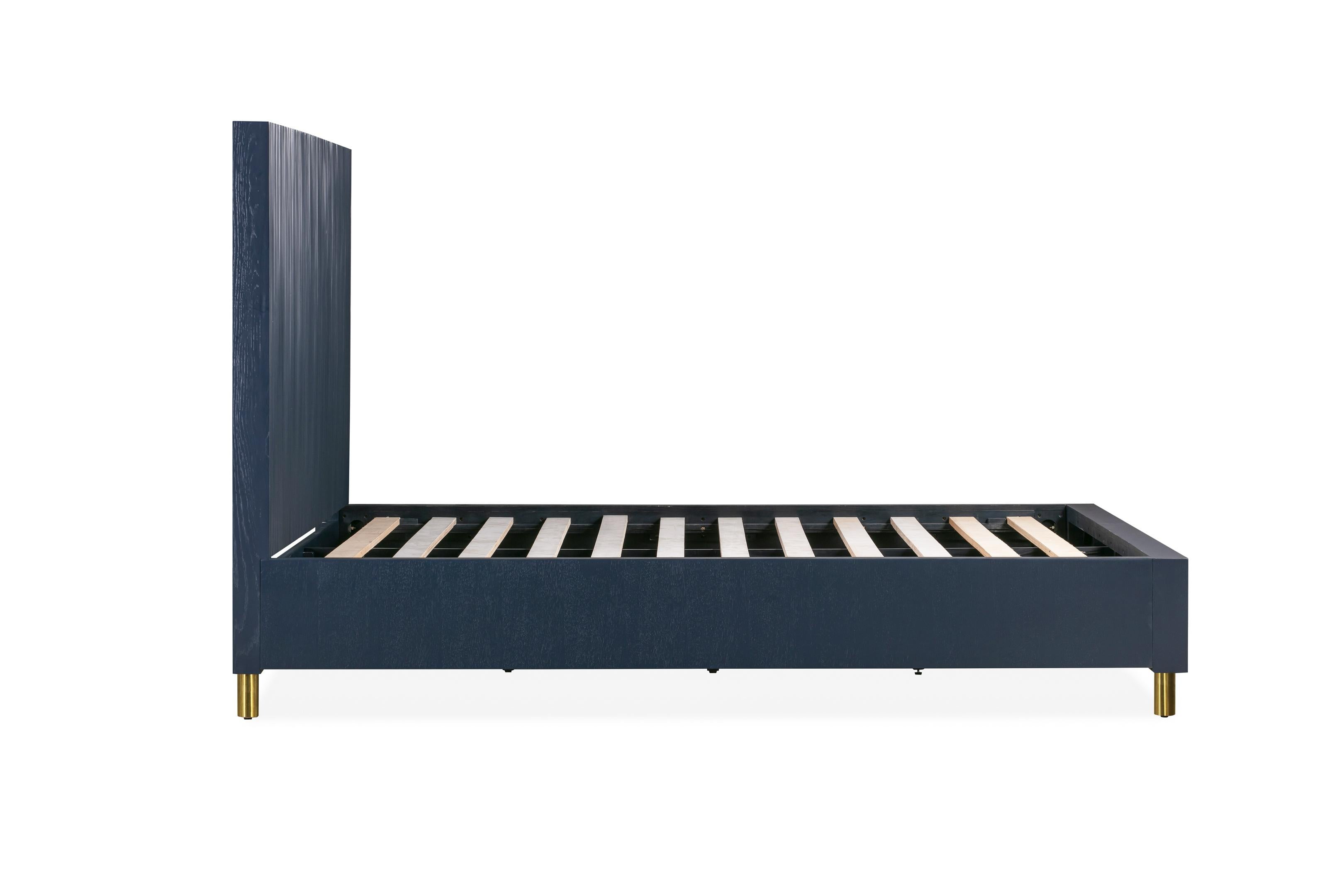 Argento Wave-Patterned Bed in Navy Blue and Burnished Brass - What A Room
