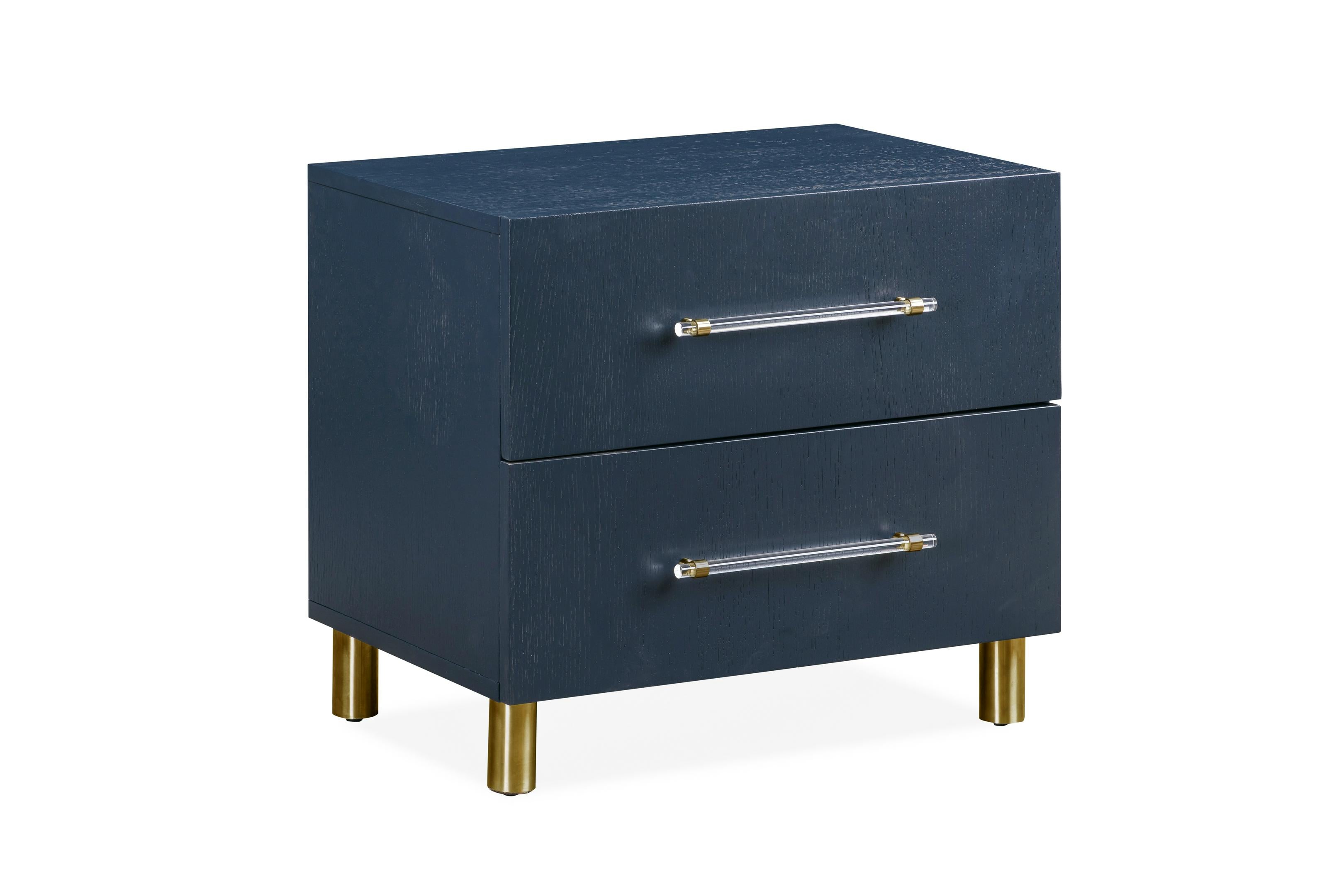 Argento Two Drawer USB Charging Nightstand in Navy Blue and Burnished Brass - What A Room