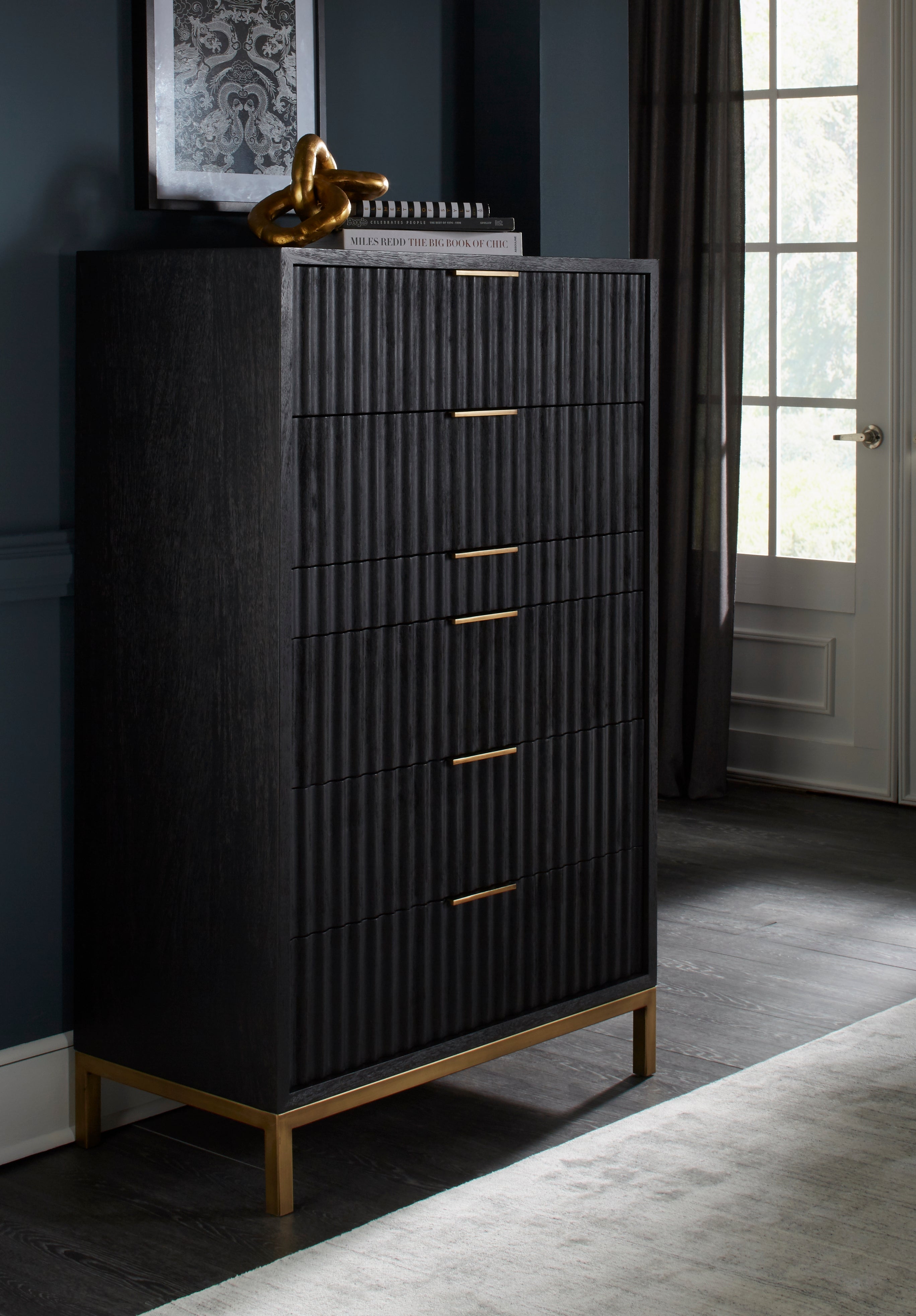 Kentfield Solid Wood Six Drawer Cheset in Black Drifted Oak - What A Room