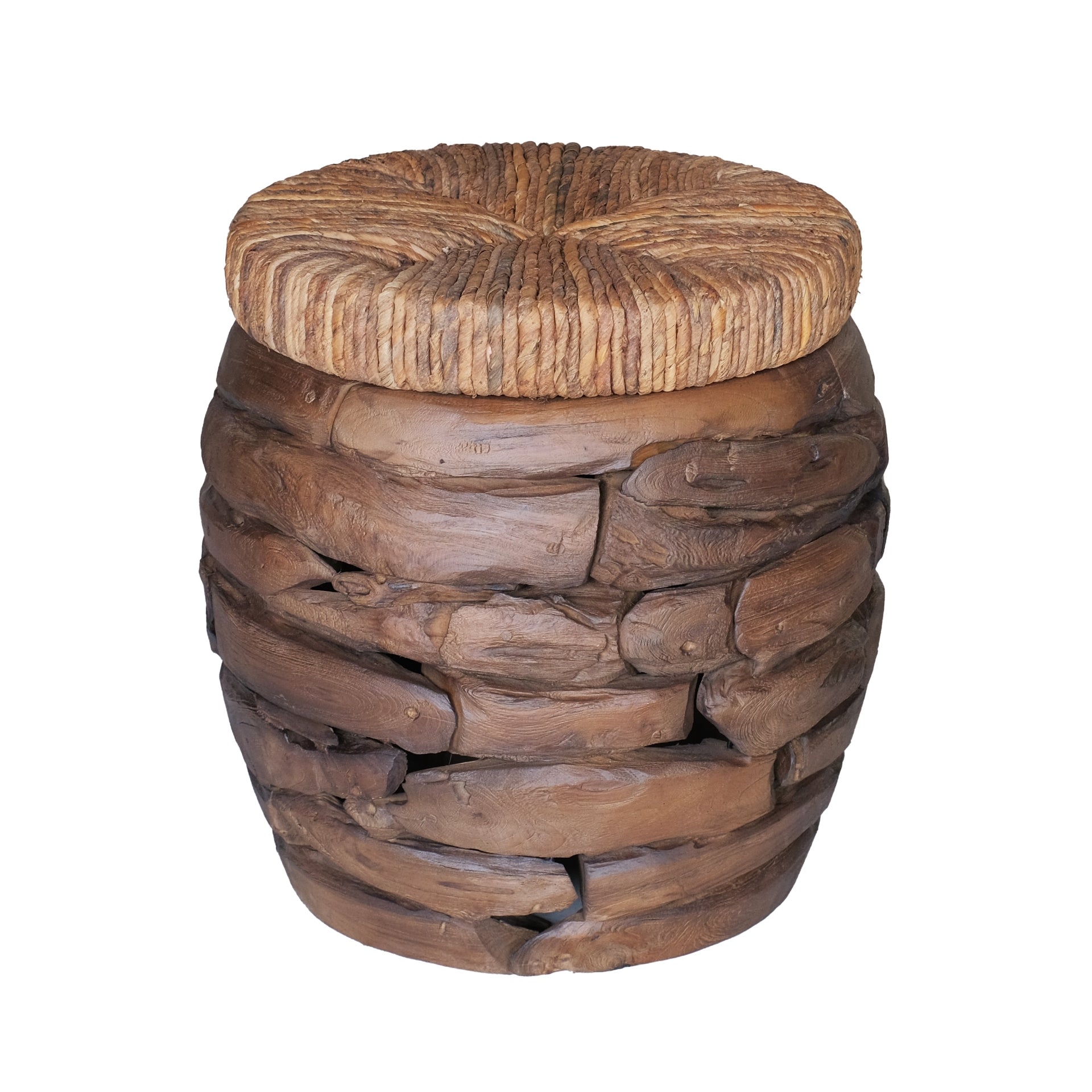 Thiago Reclaimed Teak Round Side/End Table w/ Abaca Top - What A Room