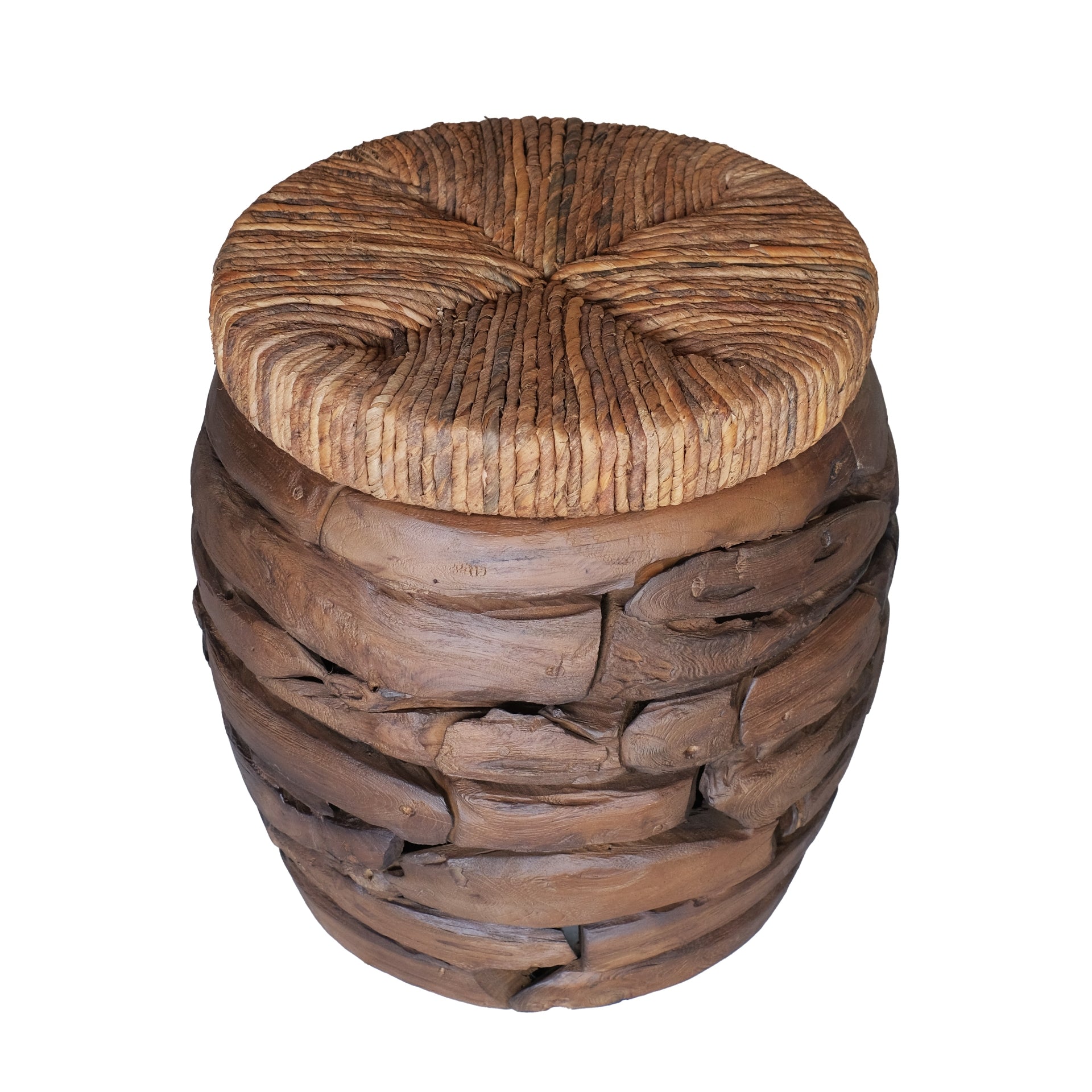 Thiago Reclaimed Teak Round Side/End Table w/ Abaca Top - What A Room