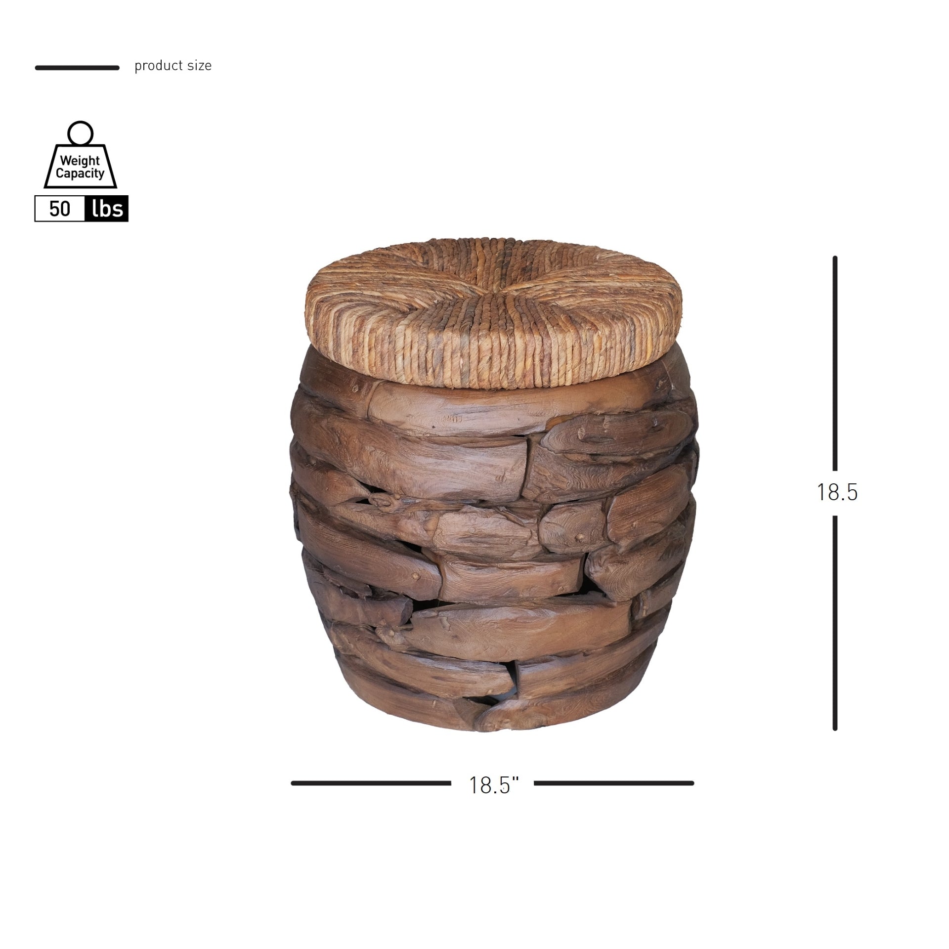 Thiago Reclaimed Teak Round Side/End Table w/ Abaca Top - What A Room