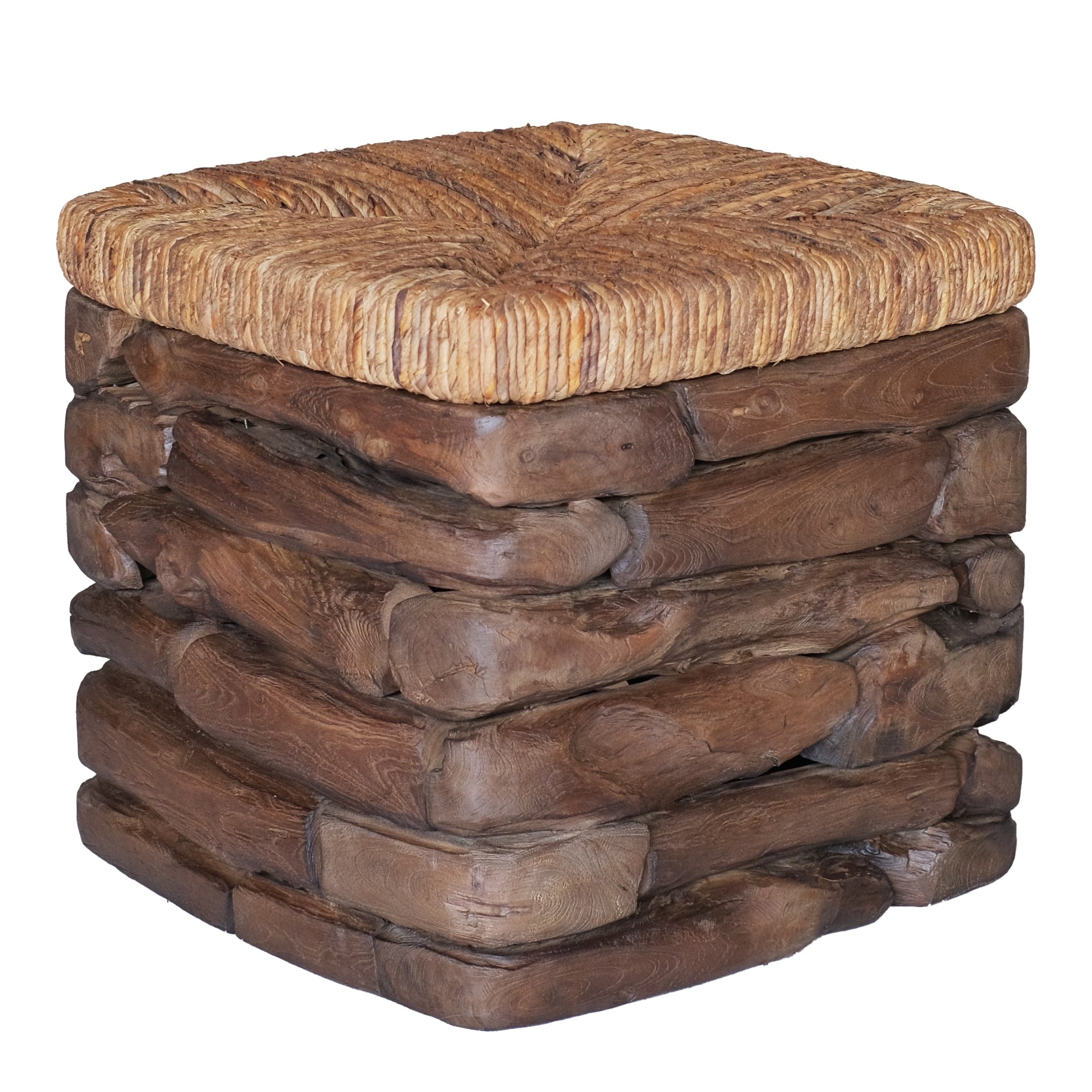 Thiago Reclaimed Teak Square Side/End Table w/ Abaca Top - What A Room