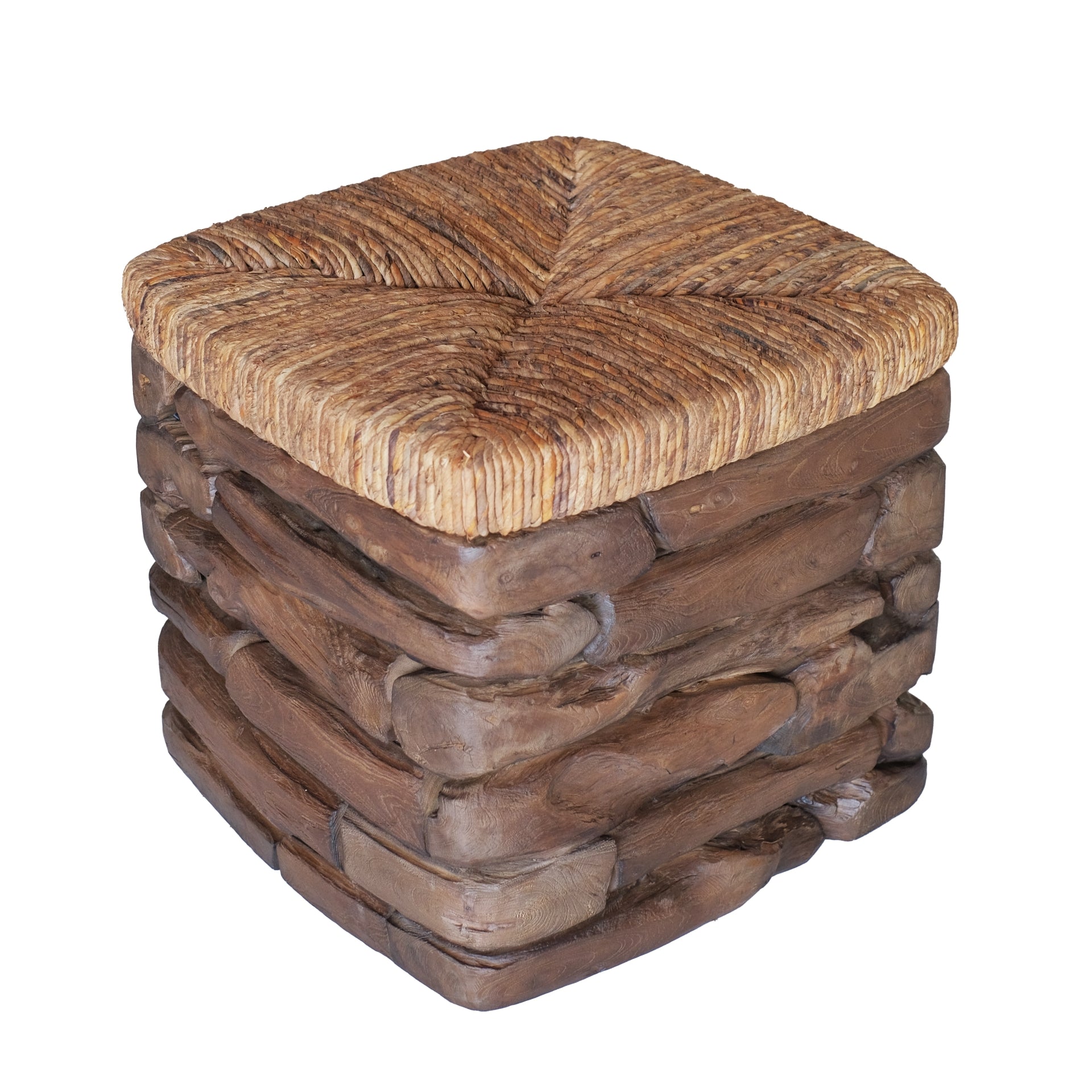 Thiago Reclaimed Teak Square Side/End Table w/ Abaca Top - What A Room