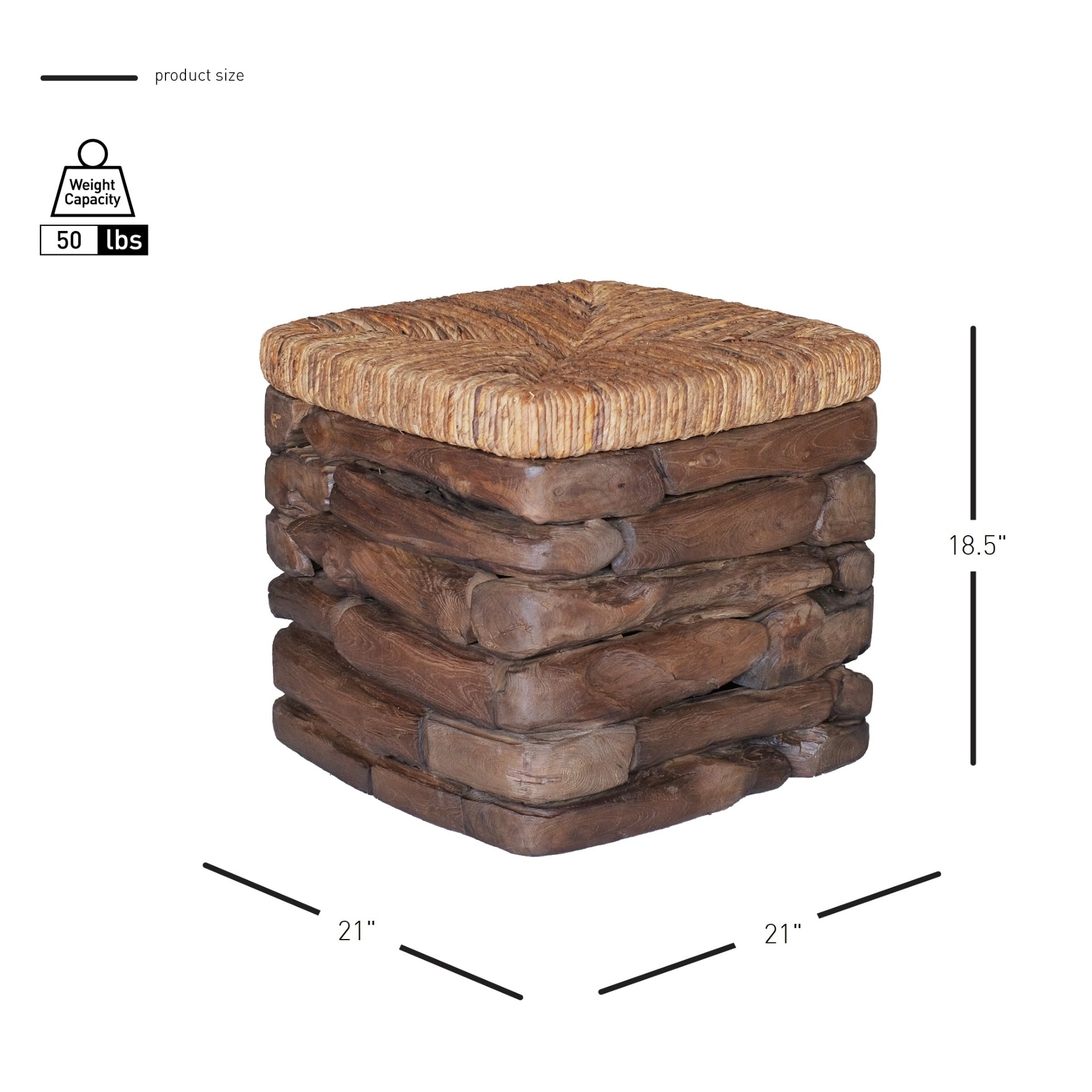 Thiago Reclaimed Teak Square Side/End Table w/ Abaca Top - What A Room