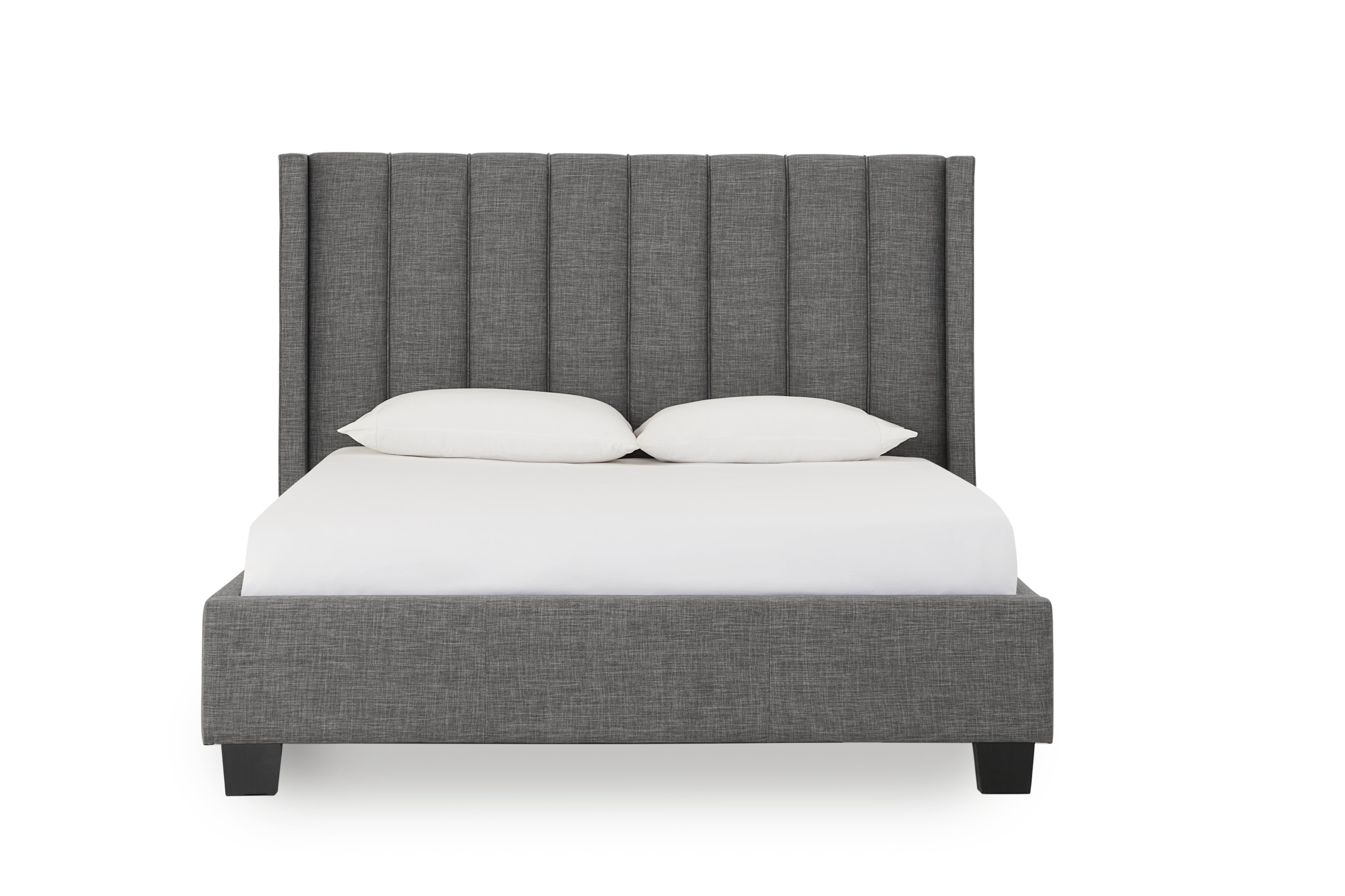 Palermo Upholstered Wingback Platform Bed in Dark Stone - What A Room