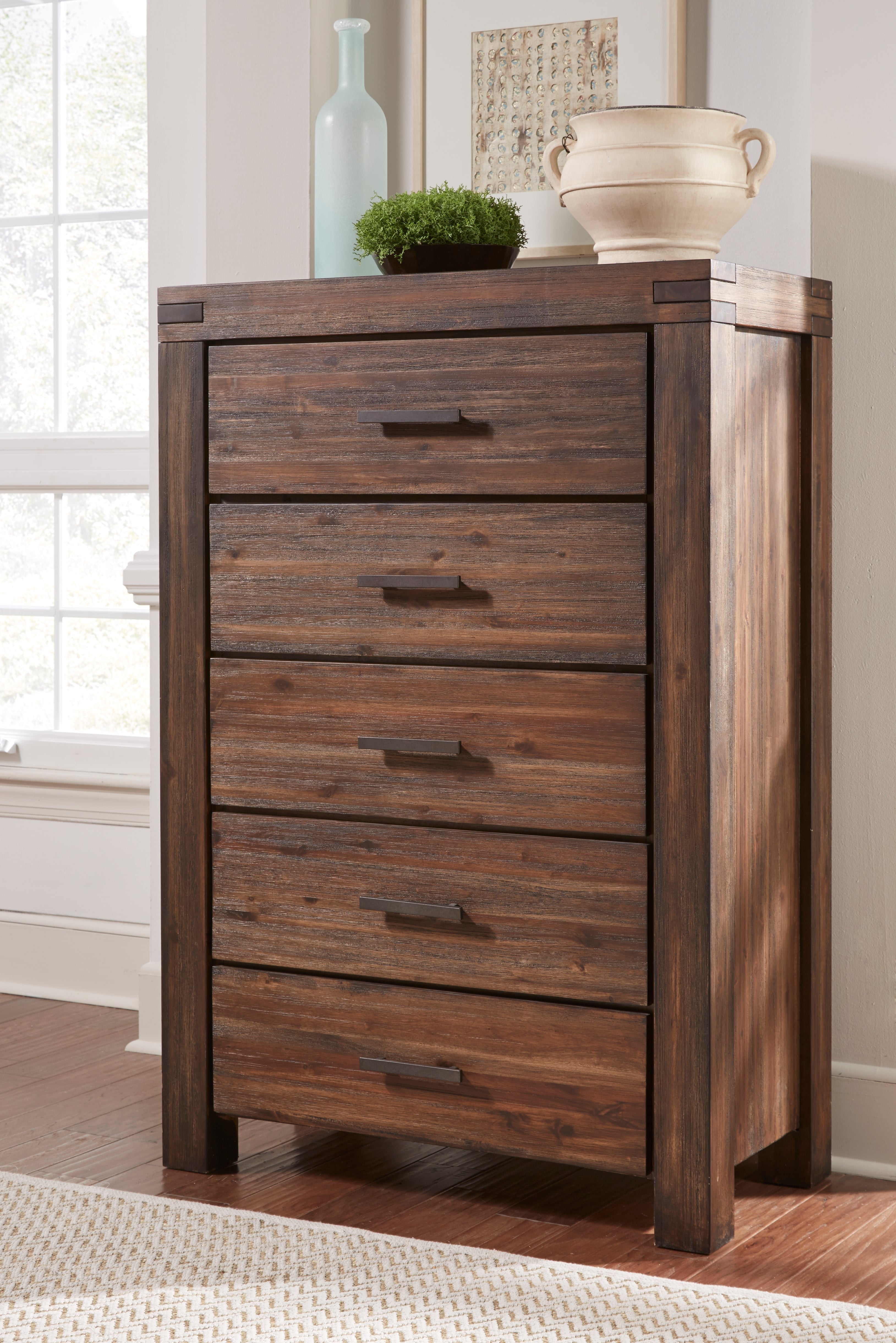 Meadow Five Drawer Solid Wood Chest in Brick Brown - What A Room