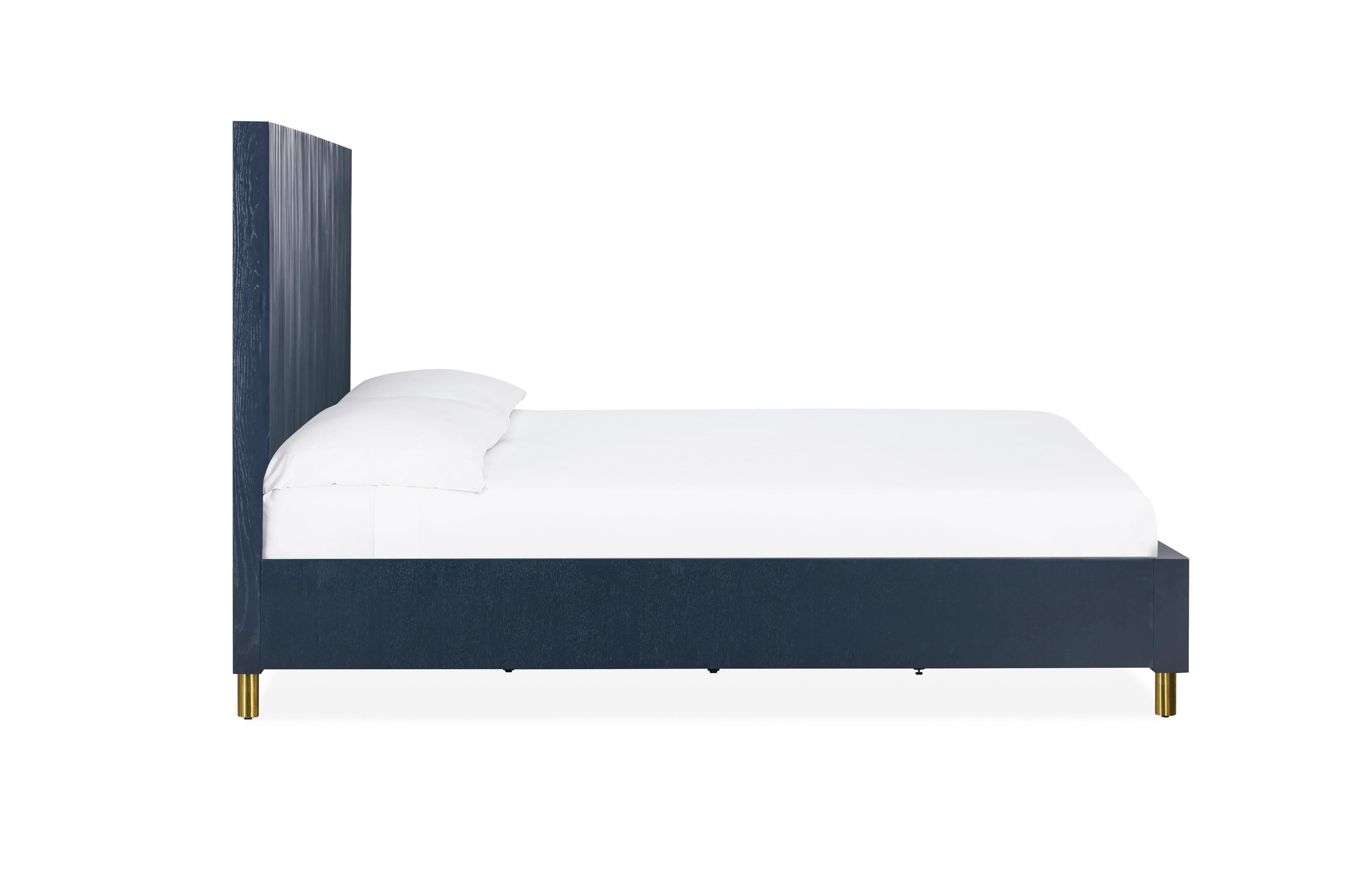 Argento Wave-Patterned Bed in Navy Blue and Burnished Brass - What A Room