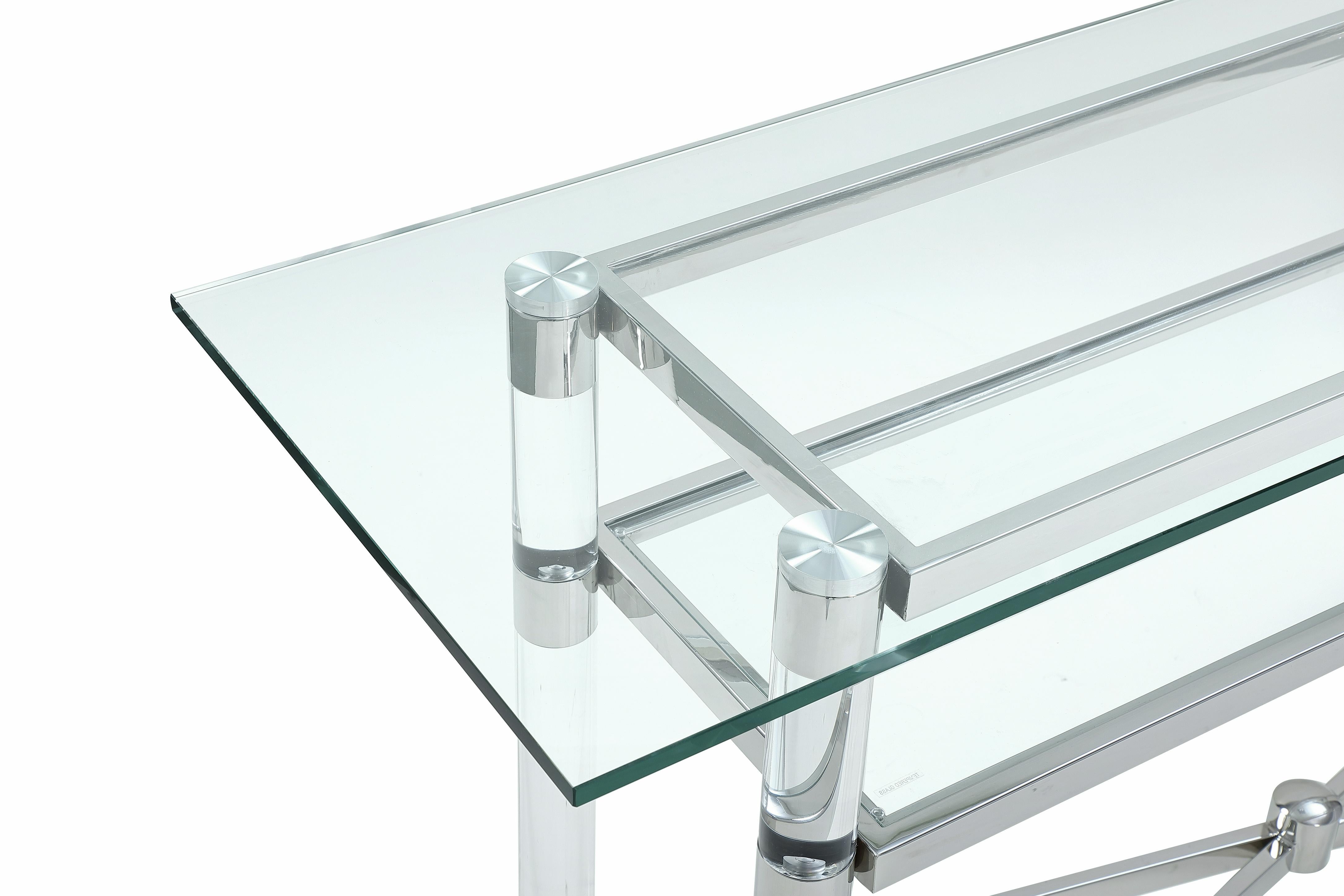 Marilyn Glass Top Dining Server in Polished Stainless Steel and Clear Acrylic - What A Room