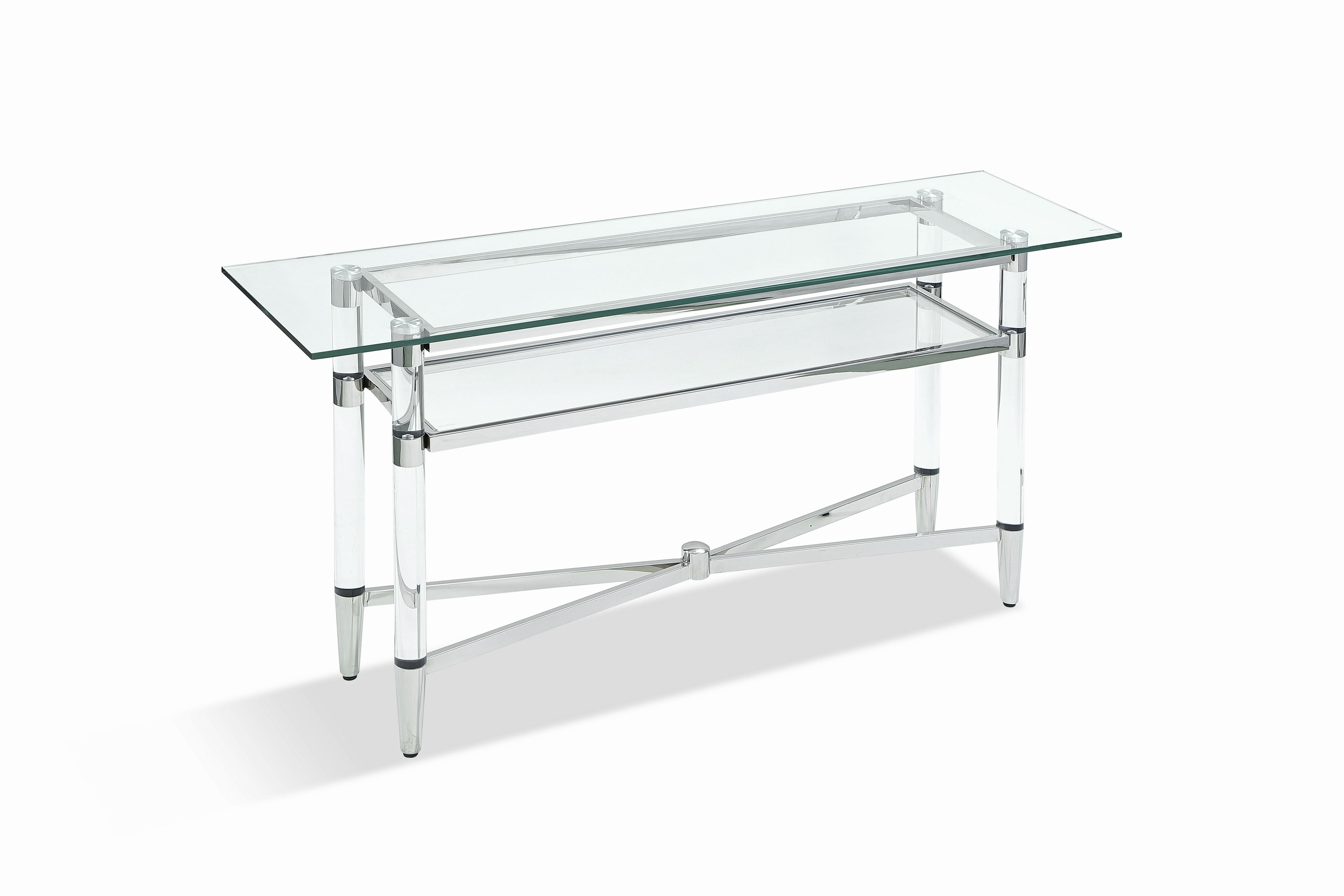 Marilyn Glass Top Dining Server in Polished Stainless Steel and Clear Acrylic - What A Room