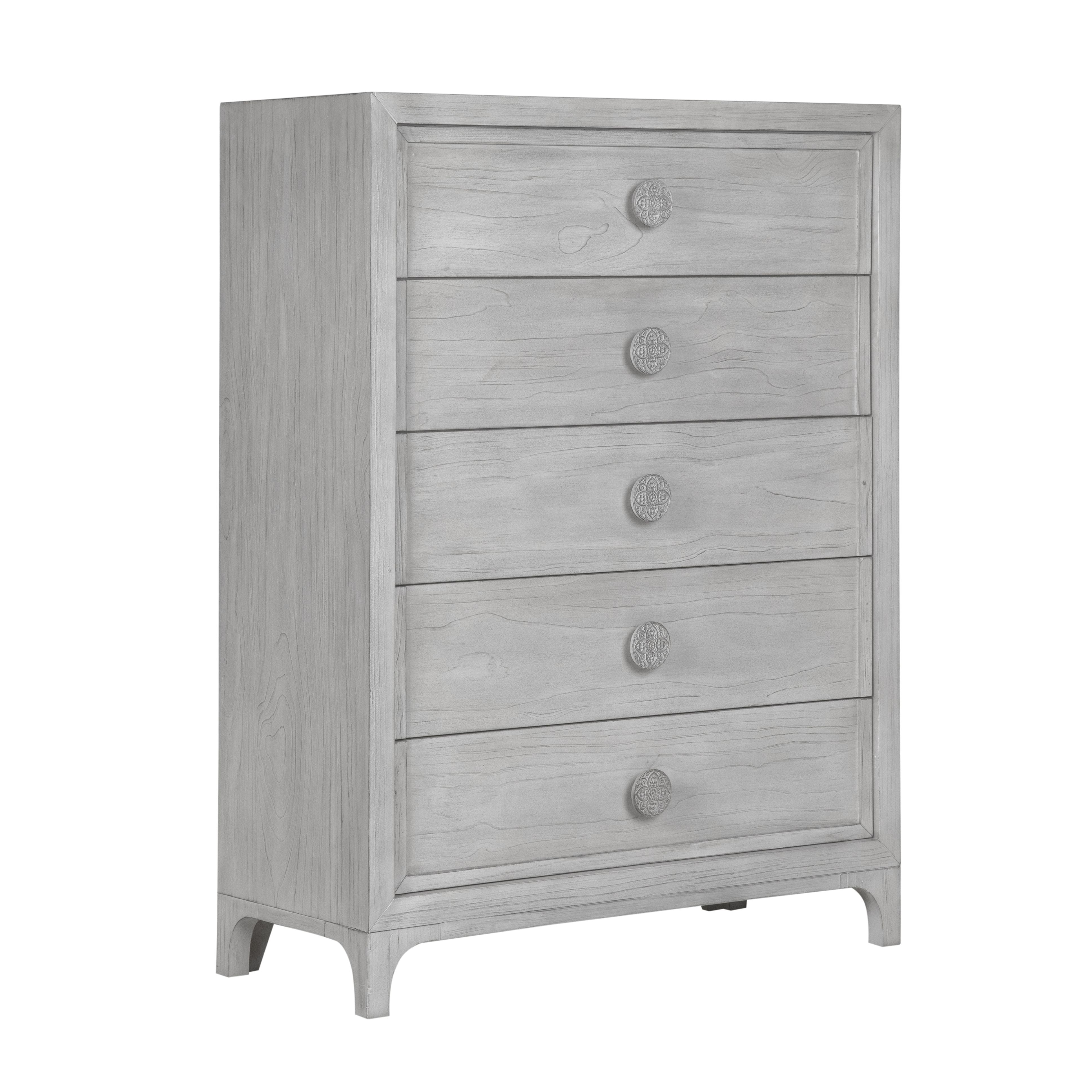 Boho Chic Five-Drawer Chest in Washed White - What A Room