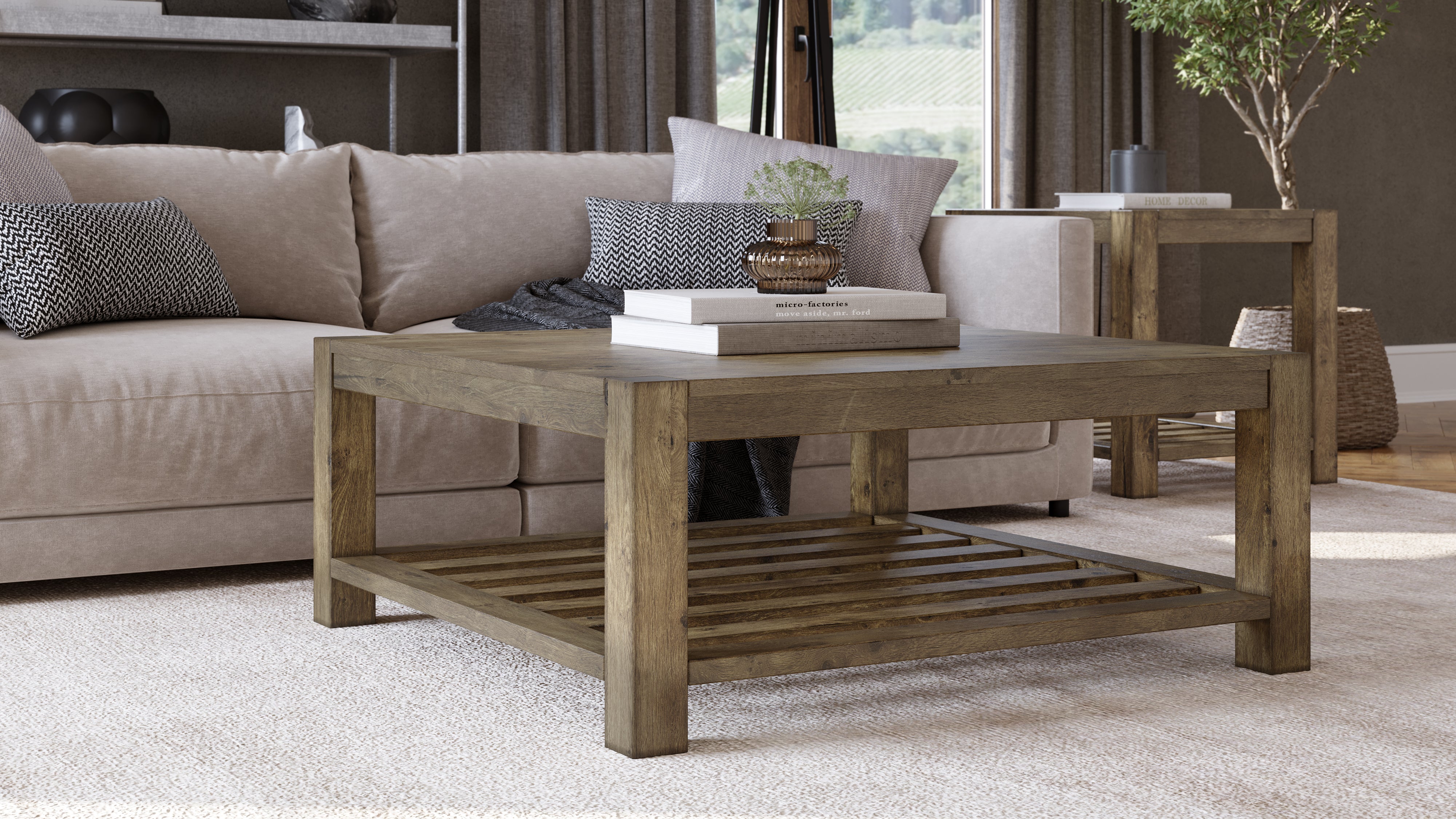 Canyon Solid Wood Square Coffee Table in Washed Grey - What A Room