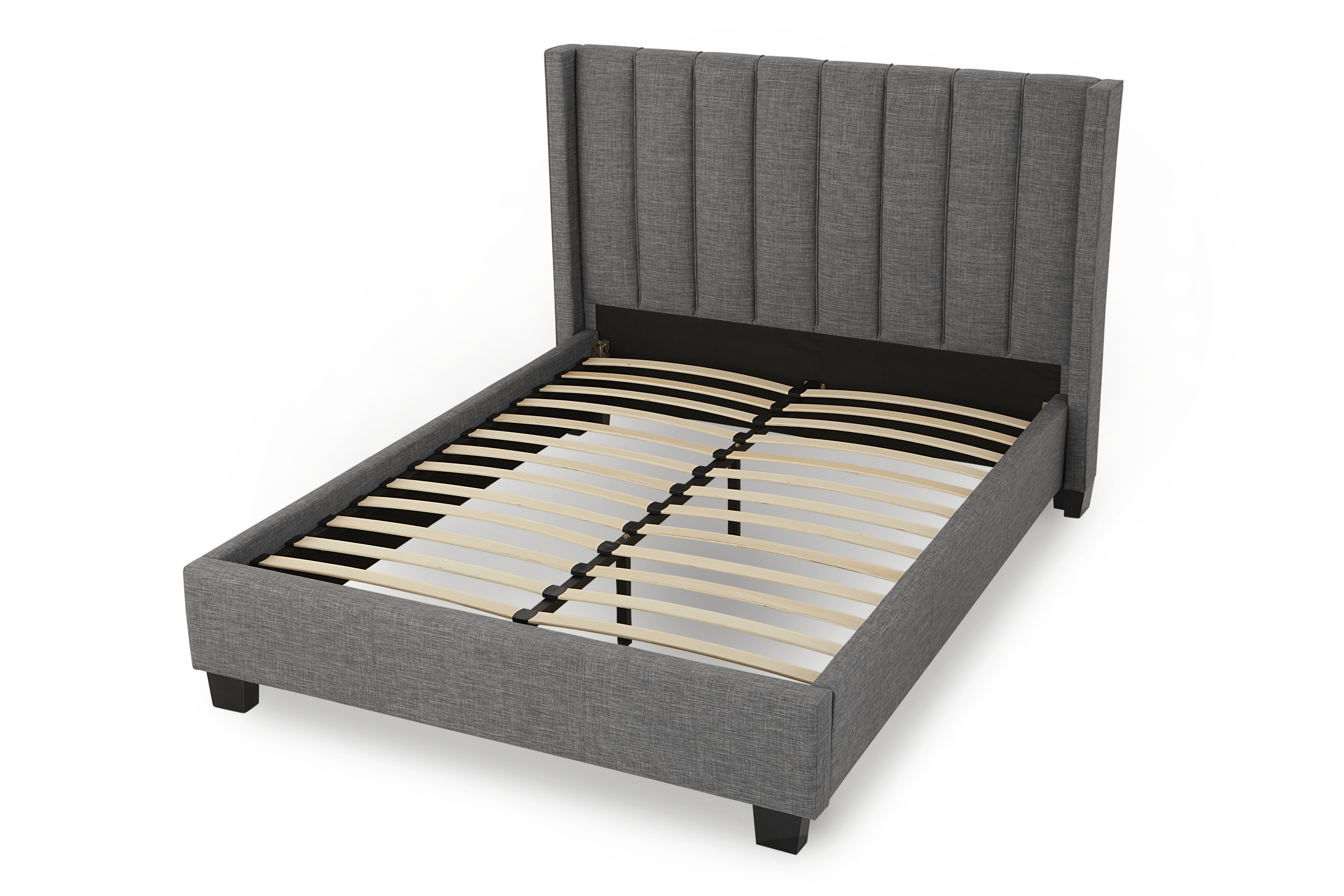 Palermo Upholstered Wingback Platform Bed in Dark Stone - What A Room