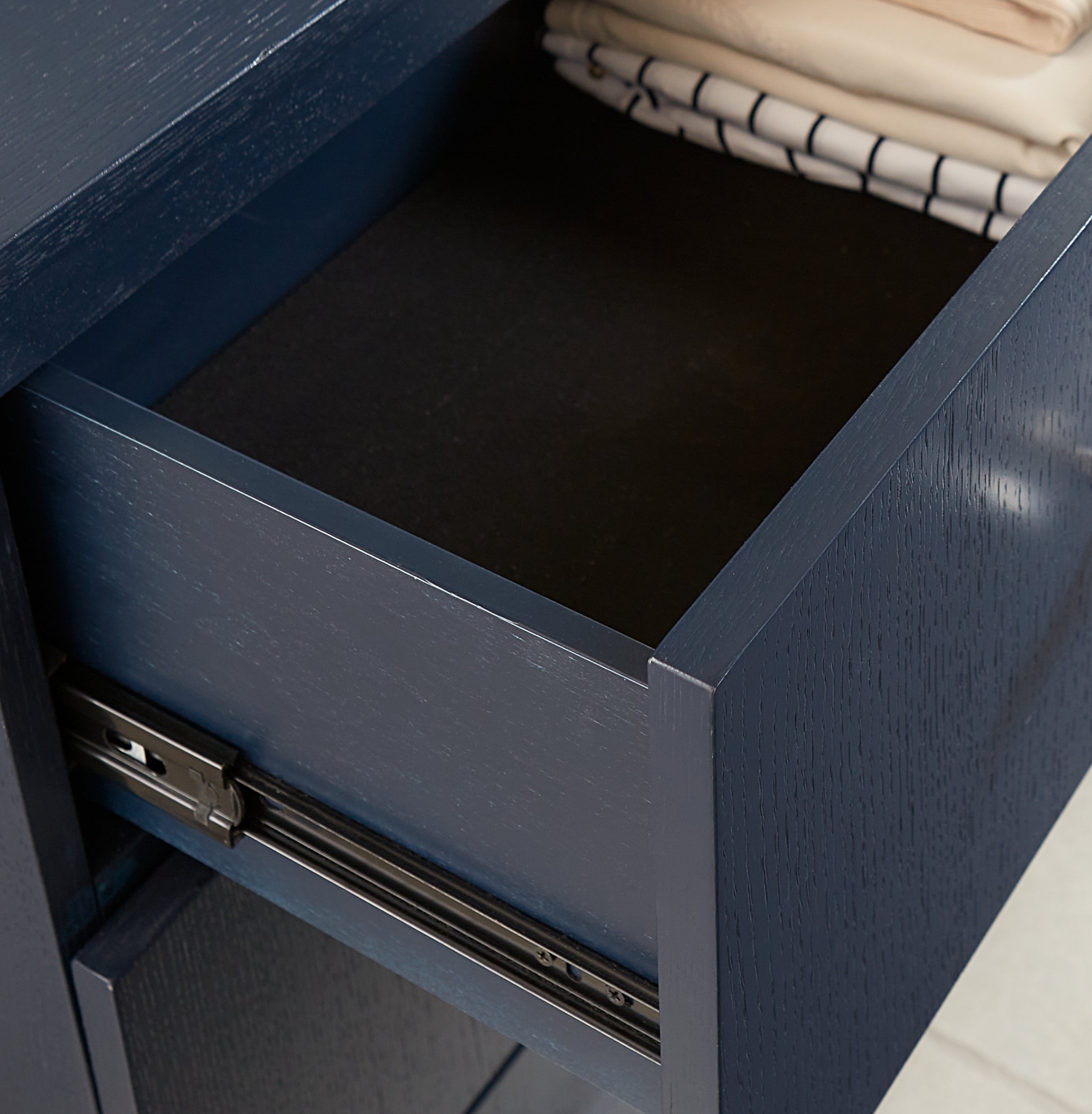Argento Five Drawer Chest in Navy Blue and Burnished Brass - What A Room