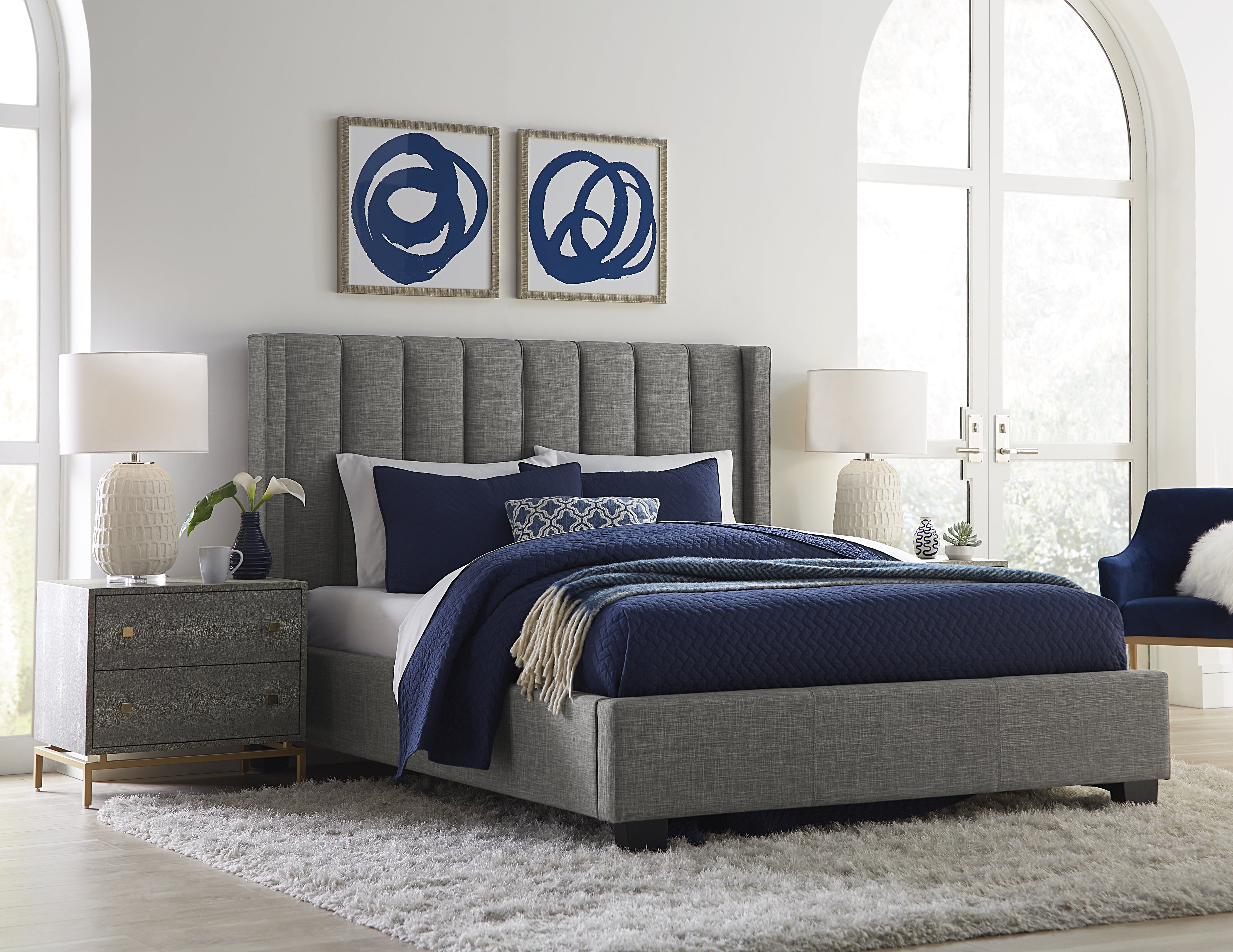 Palermo Upholstered Wingback Platform Bed in Dark Stone - What A Room