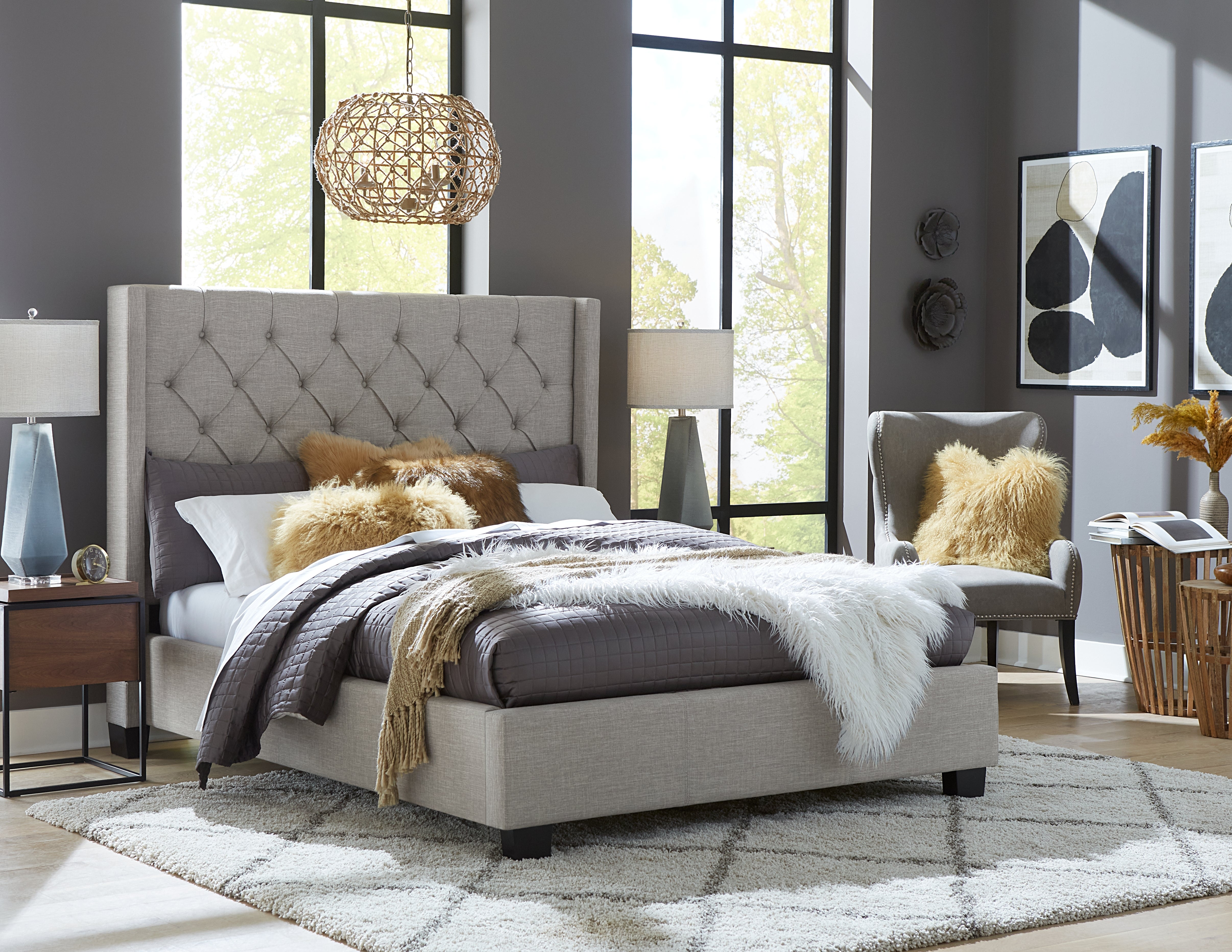 Verona Upholstered Platform Bed in Speckled Grey - What A Room