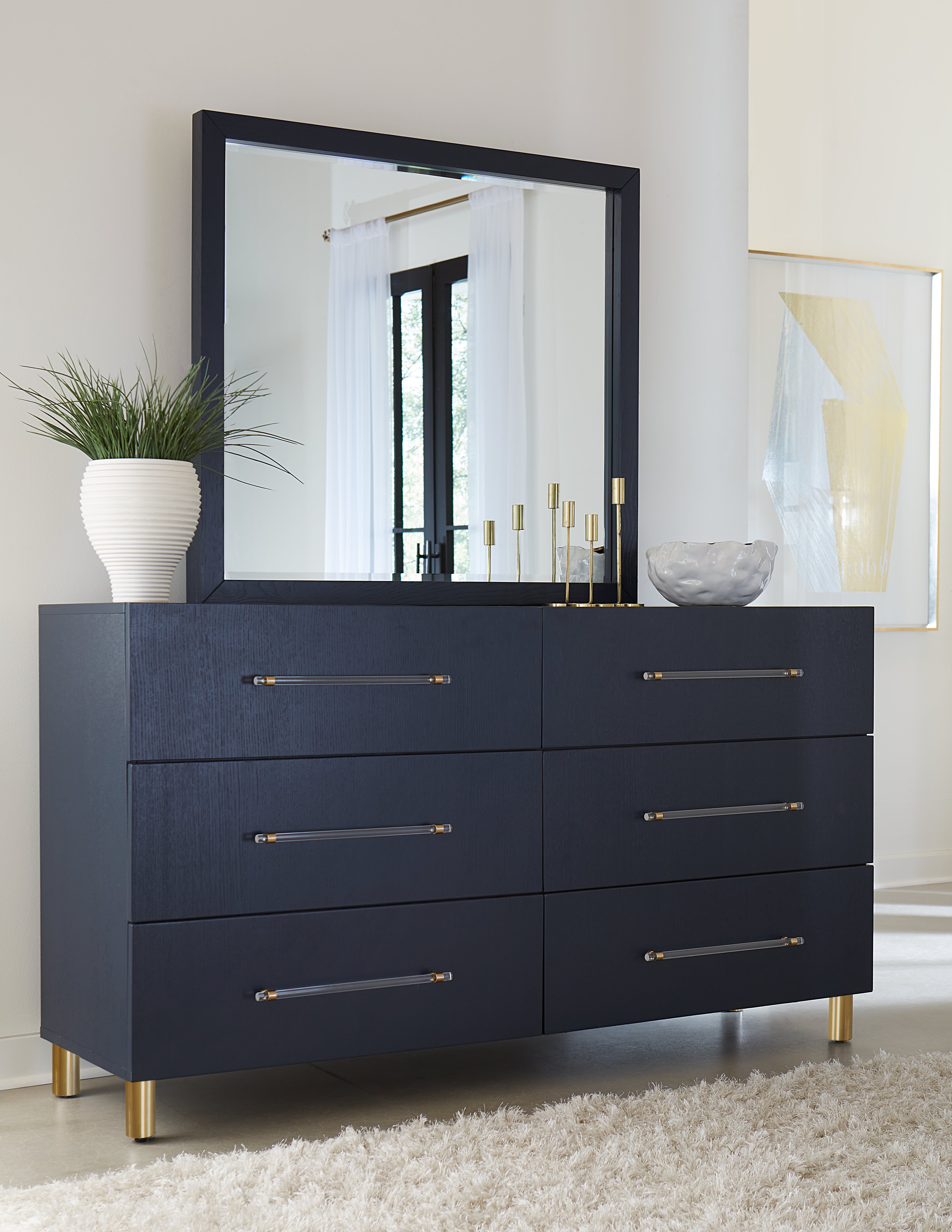 Argento Beveled Glass Wall or Dresser Mirror in Navy Blue - What A Room