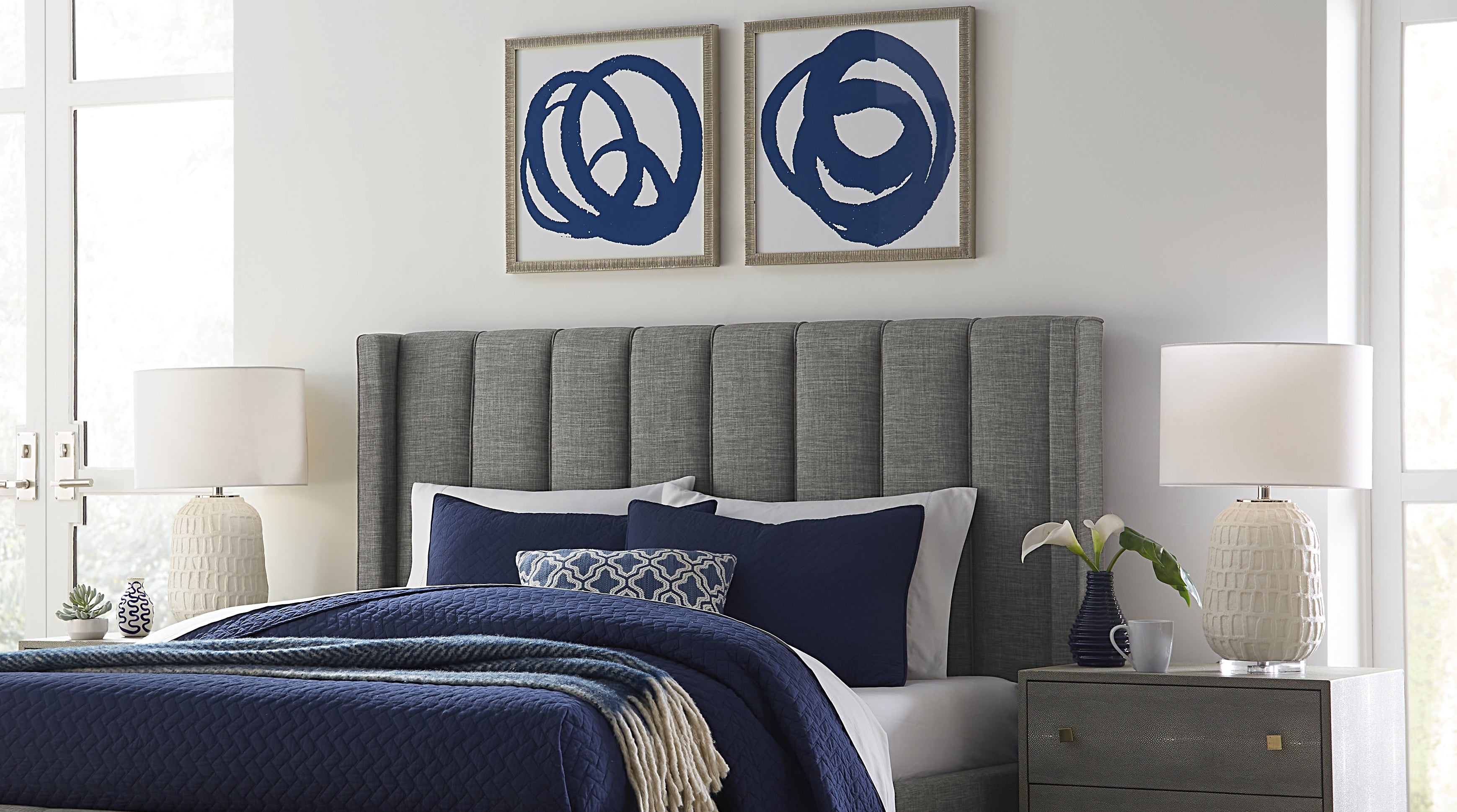 Palermo Wingback Upholstered Headboard in Dark Stone Linen - What A Room